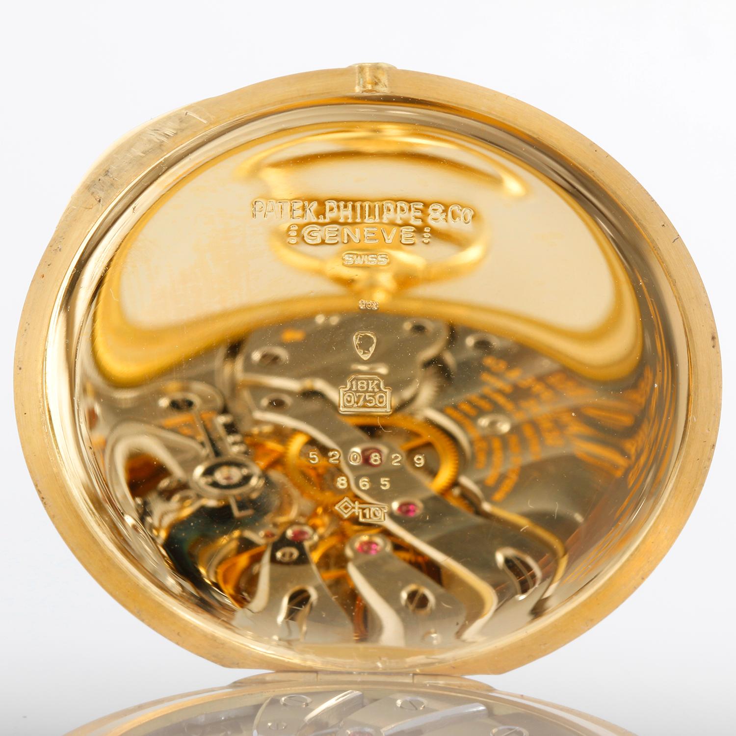 Patek Philippe & Co.: 18 Karat Gelbgold Taschenuhr mit Jägergehäuse Ref 865 für Damen oder Herren