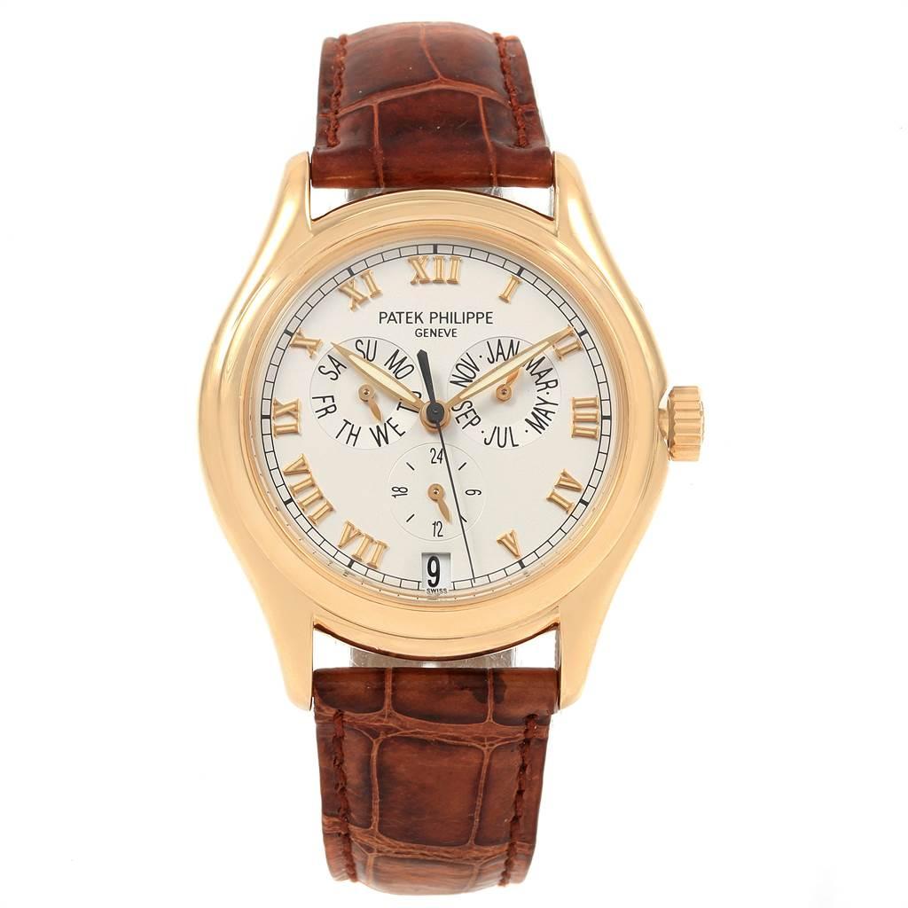 Patek Philippe Complicated Annual Calendar Yellow Gold Mens Watch 5035. Automatic movement. Functions: annual calendar; date, day, month. Gyromax balance, shock absorber, self-compensating free-sprung flat balance spring, 21K gold rotor, Geneva