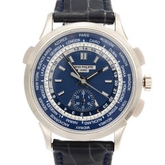 Patek Philippe Complications 18K White Gold Blue Dial World Time Watch 5930G-001