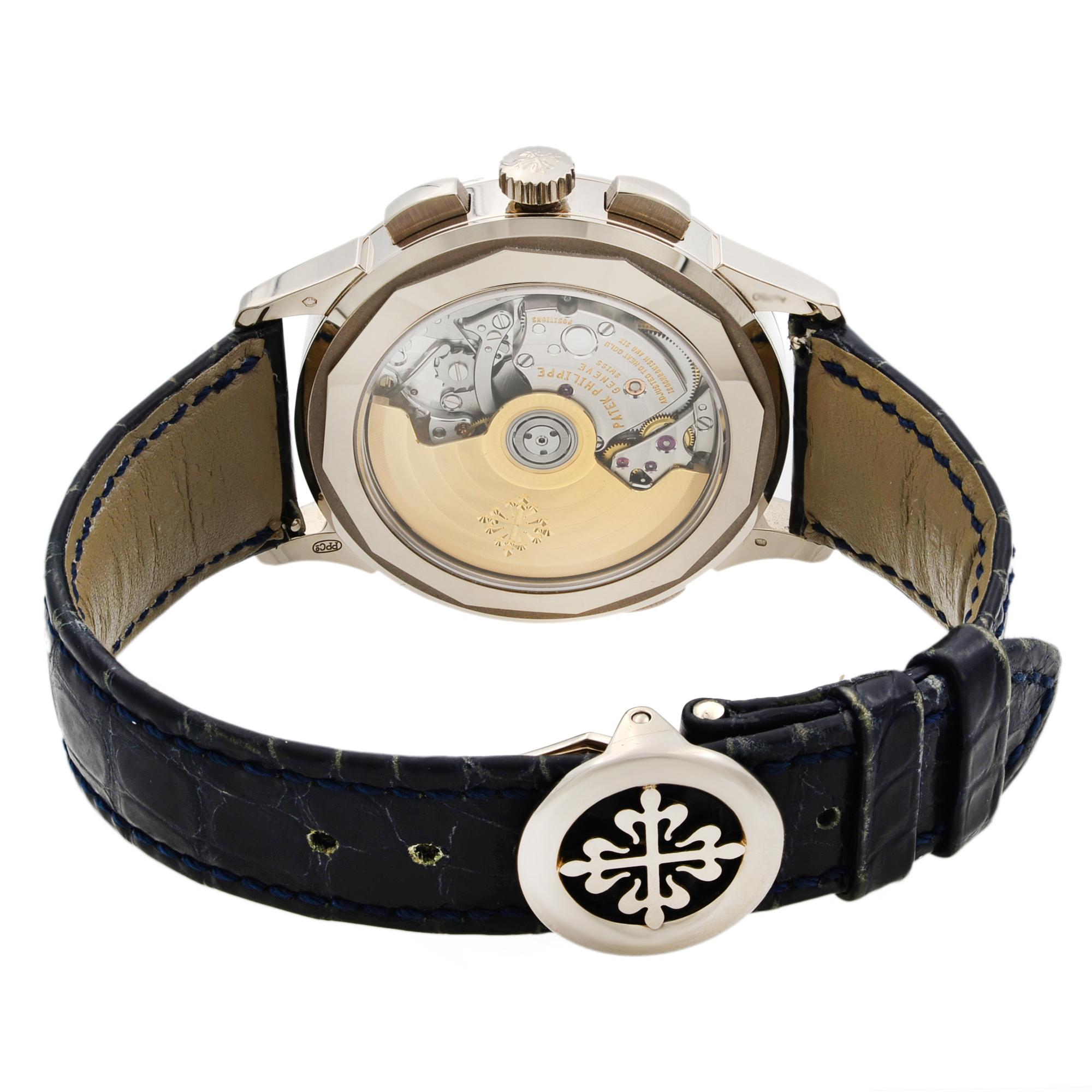 Patek Philippe Complications 18K White Gold Blue Dial World Time Watch 5930G-001 In Good Condition In New York, NY