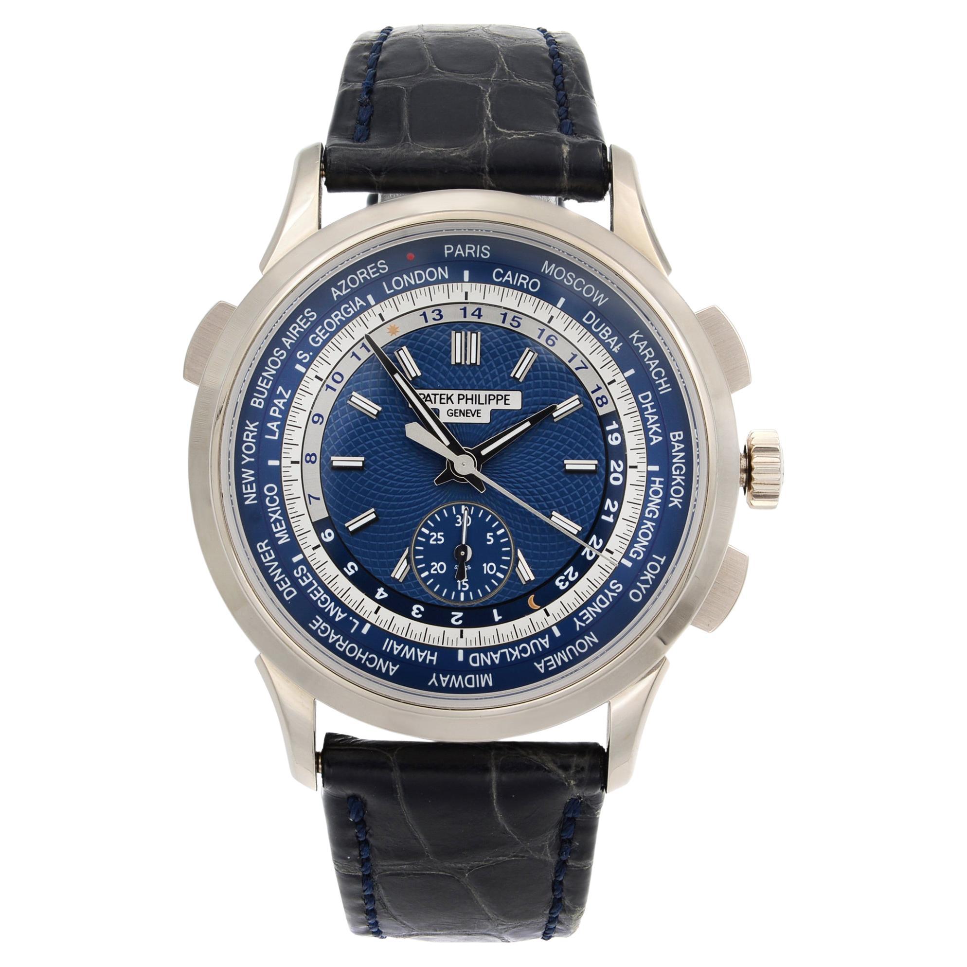 Patek Philippe Complications 18K White Gold Blue Dial World Time Watch  5930G-001 For Sale at 1stDibs
