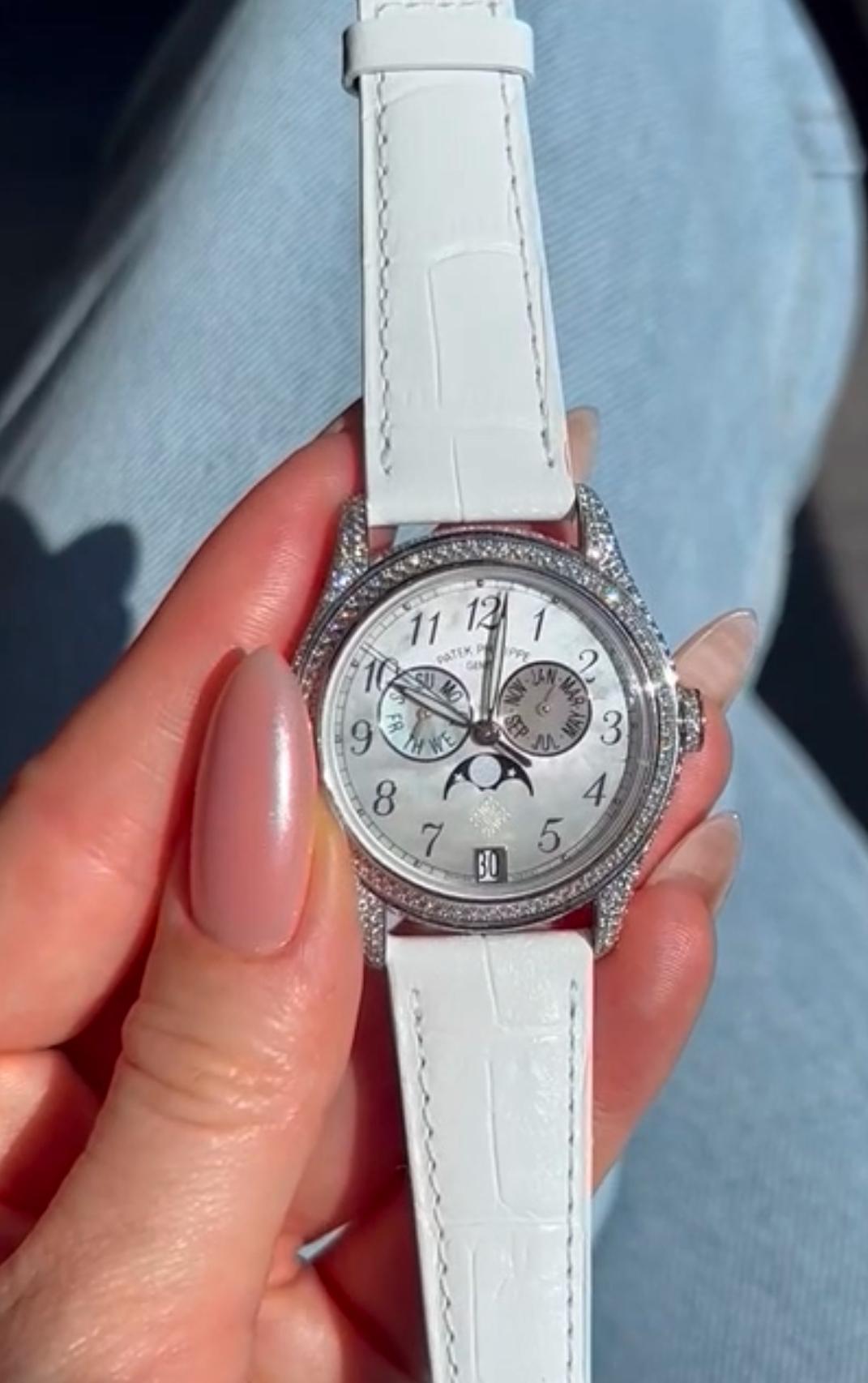 Women's Patek Philippe Complications 37mm Moon Phase White Gold DIA Bezel 4937G-001 MOP For Sale