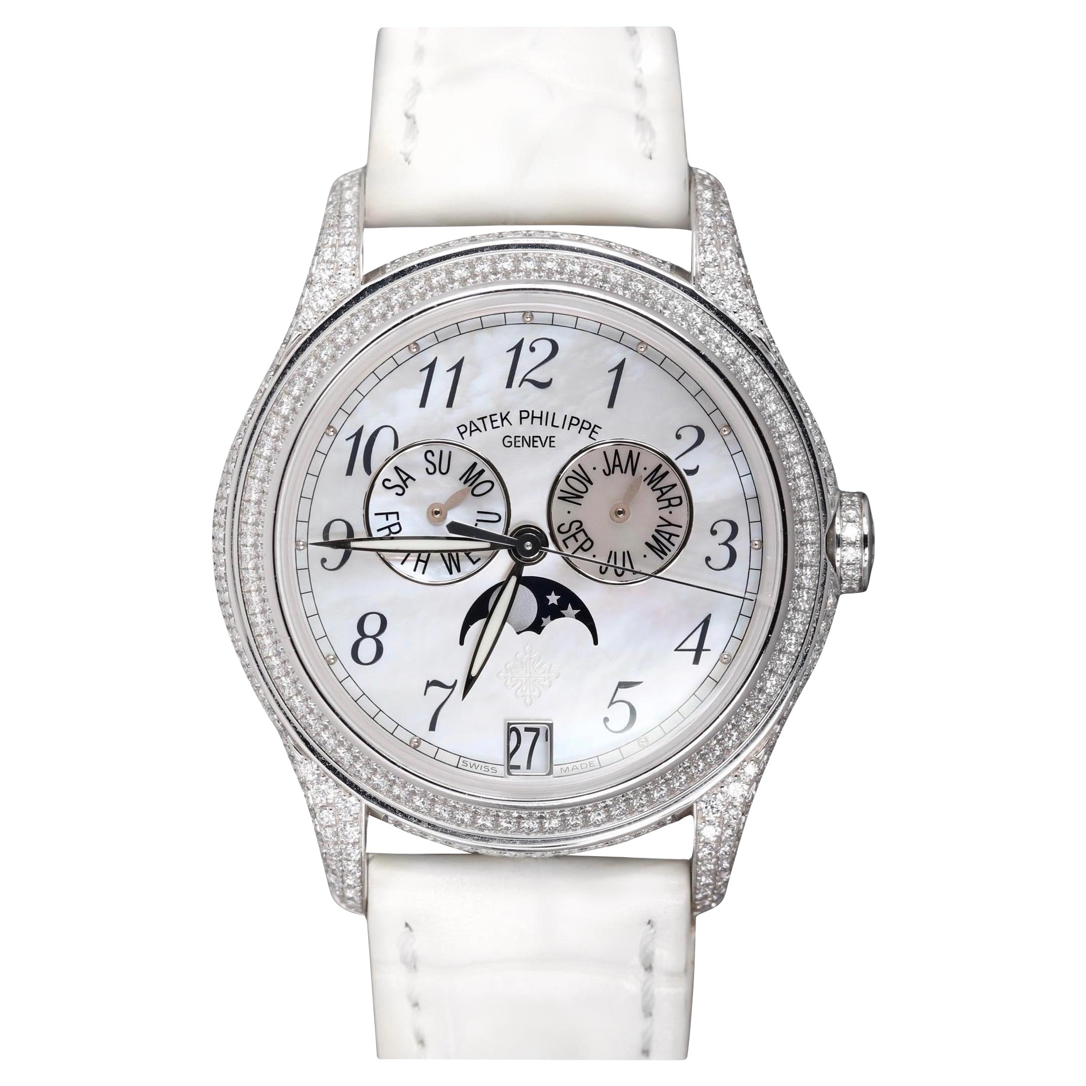 Patek Philippe Complications 37mm Mondphase Weißgold DIA Lünette 4937G-001 MOP im Angebot