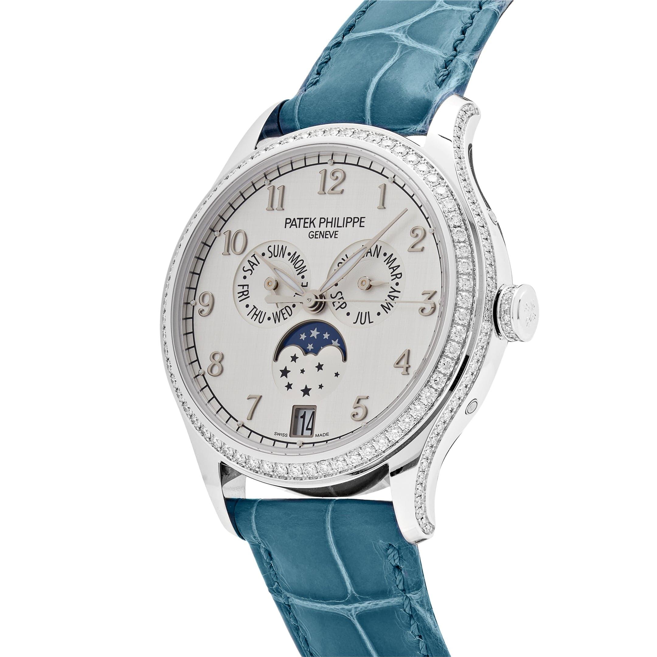Round Cut Patek Philippe Complications 4947G-010 Annual Calendar White Gold Silver Dial For Sale