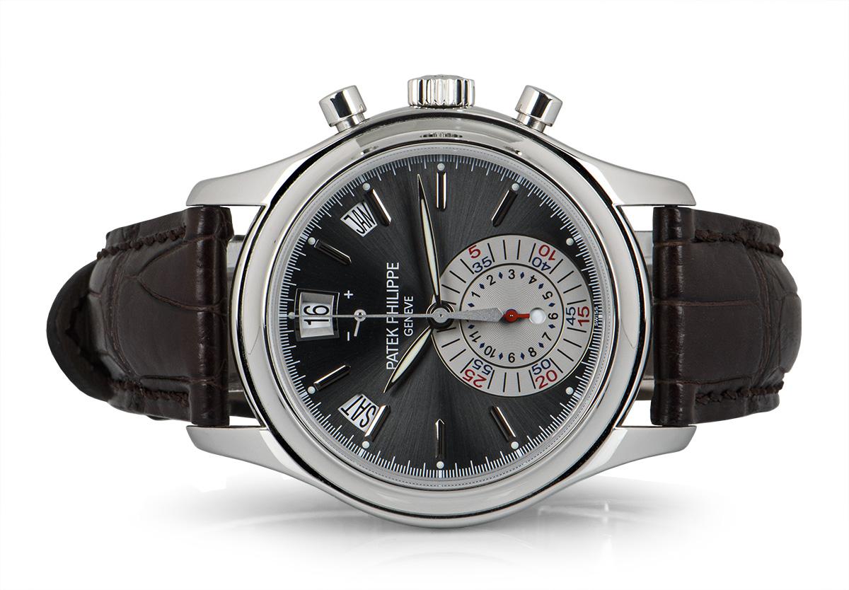Patek Philippe Complications Annual Calendar Chronograph Platinum Grey Dial In Excellent Condition In London, GB
