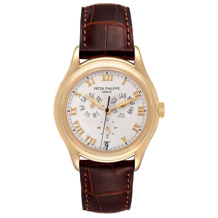 Patek Philippe Complications Annual Calendar Yellow Gold Mens Watch 5035. Automatic movement. Functions: annual calendar, date, day, month. Gyromax balance, shock absorber, self-compensating free-sprung flat balance spring, 21K gold rotor, Geneva