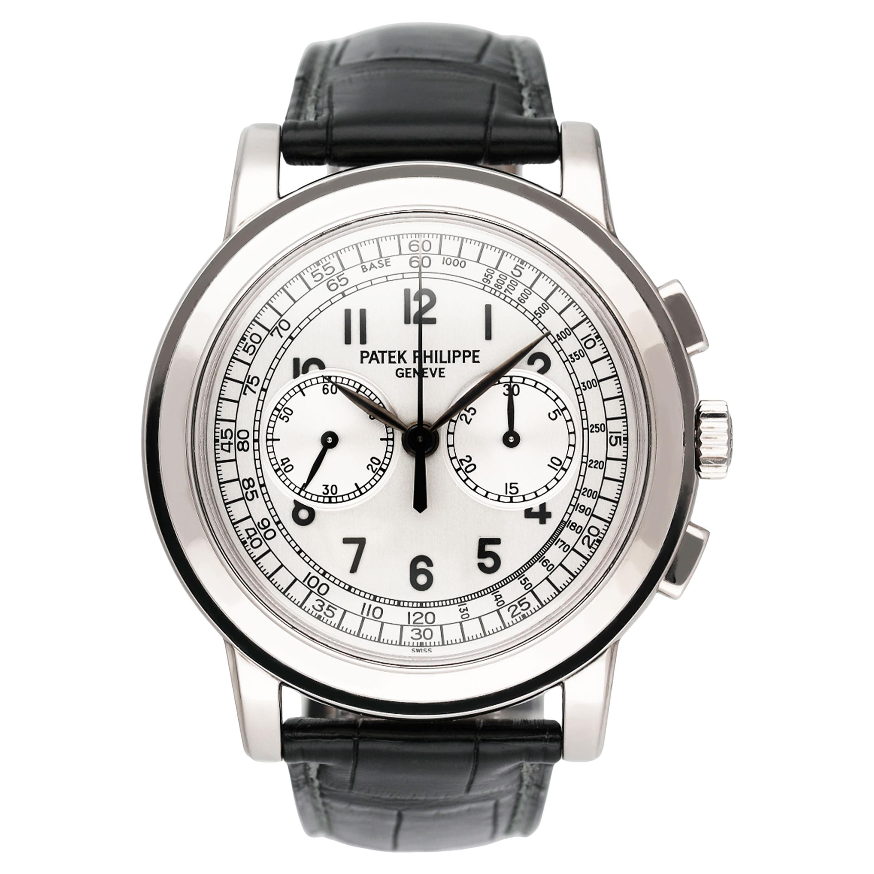 Patek Philippe Komplikationen Chronograph 5070G Silber Zifferblatt Herrenuhr Box Papiere