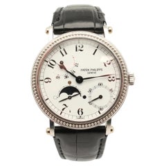 Patek Philippe Complications Moonphase Platinum 35.5mm White Dial Watch 5015P
