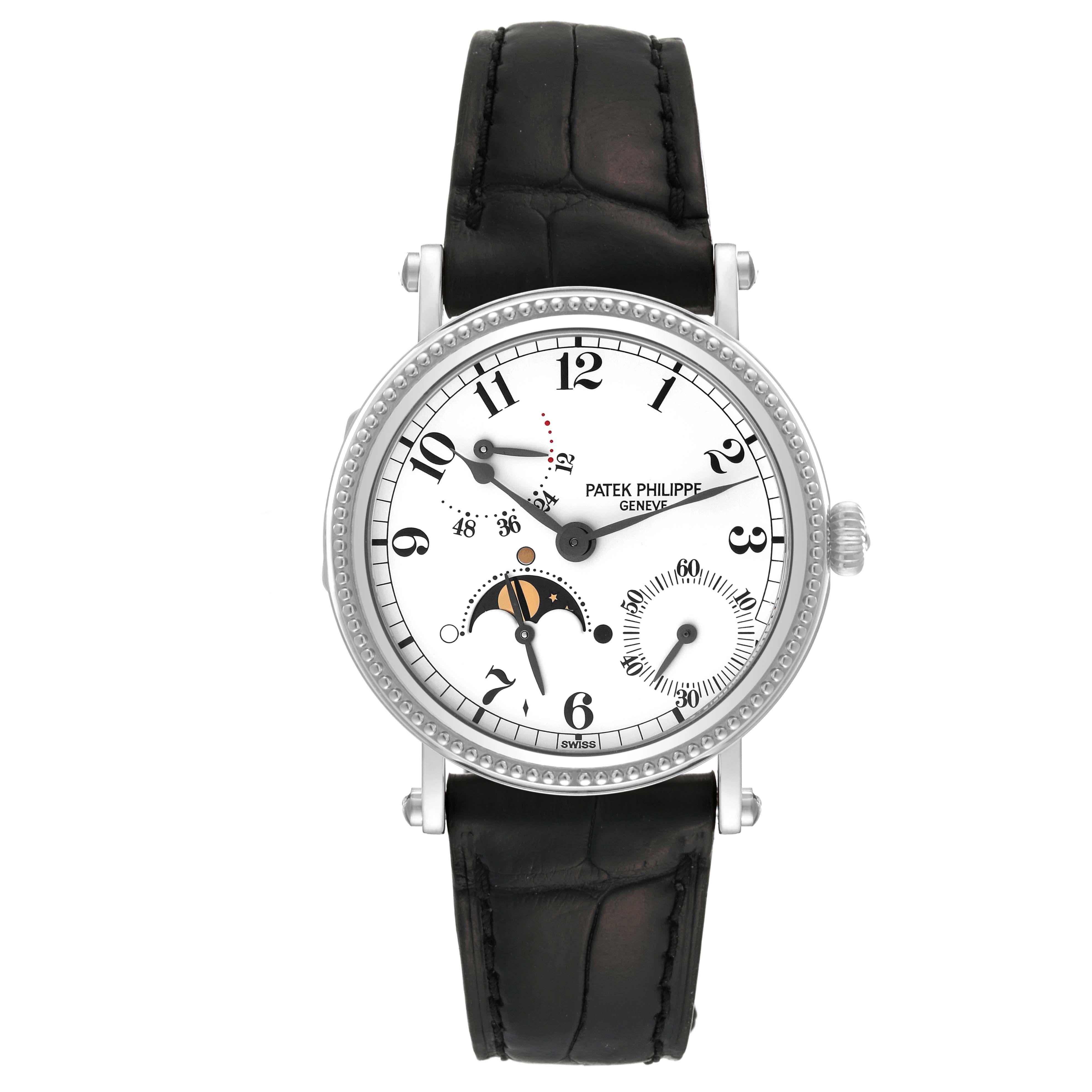 Patek Philippe Complications Moonphase White Gold Mens Watch 5015 In Excellent Condition For Sale In Atlanta, GA