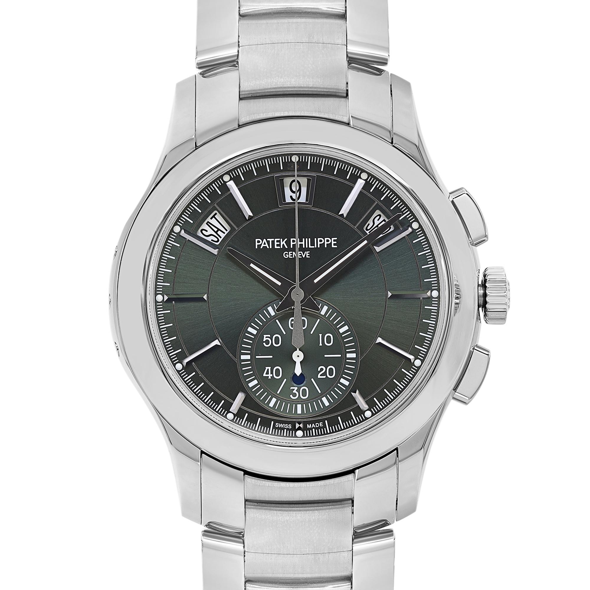 Unworn 2022 Patek Philippe Stainless Steel 42mm Green dial Men's Watch 5905-1A-001. This Beautiful Timepiece is Powered by Mechanical (Automatic) Movement And Features: Stainless steel case with a stainless steel bracelet. Fixed stainless steel