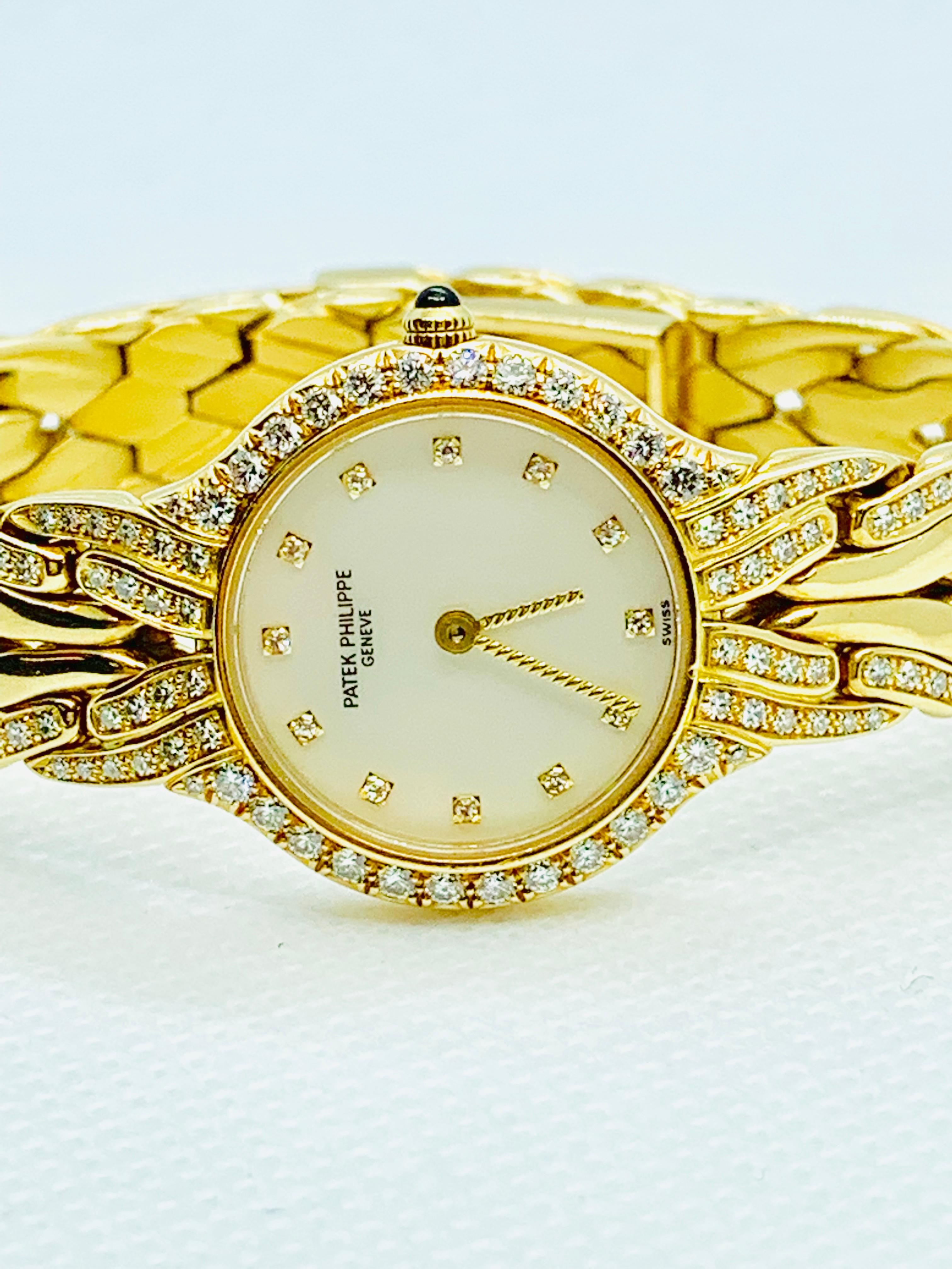 Patek Philippe Diamond and 18 Karat Yellow Gold La Flamme Ladies Watch 3