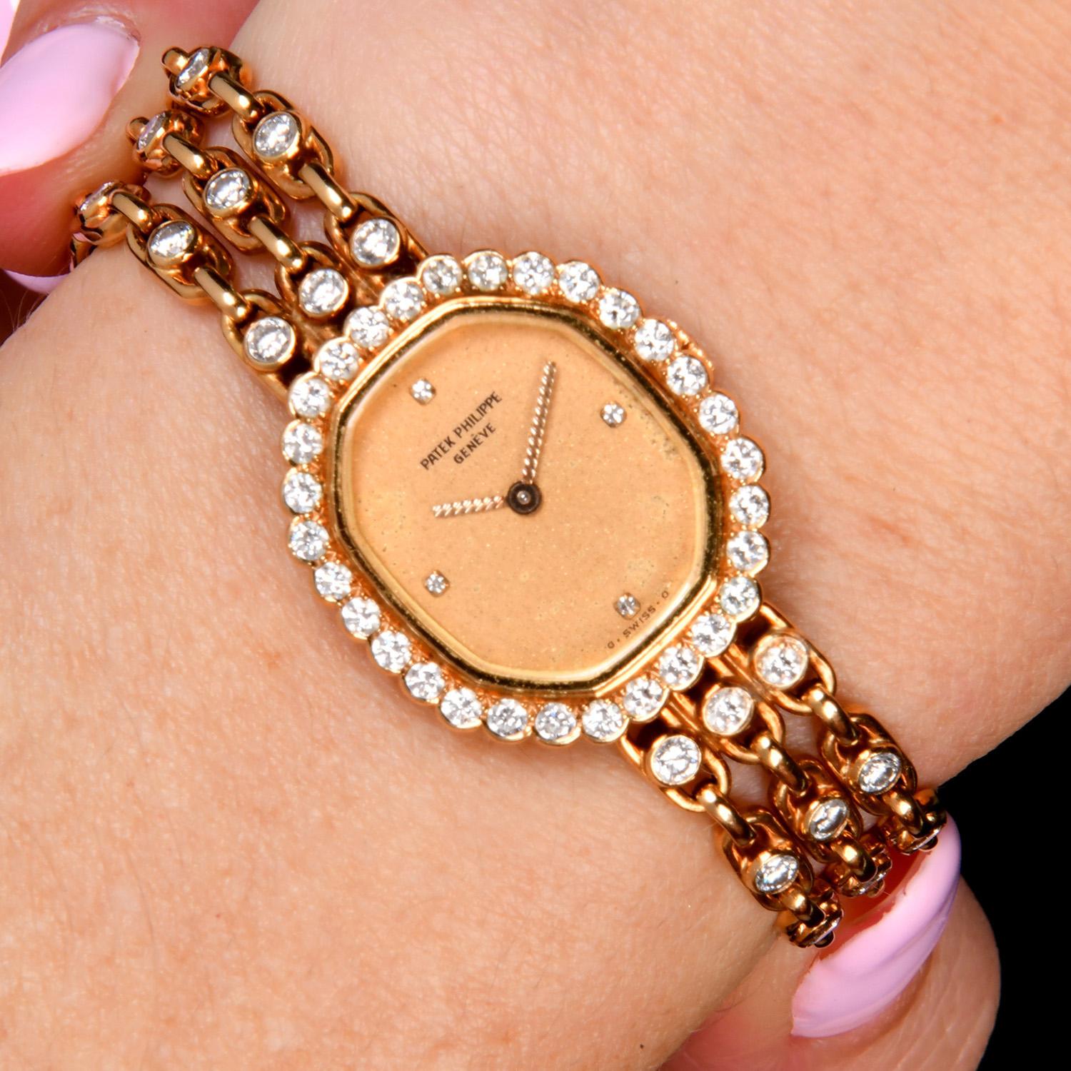 Patek Philippe diamond Bracelet 18K Gold Ladies Mechanical Watch 4