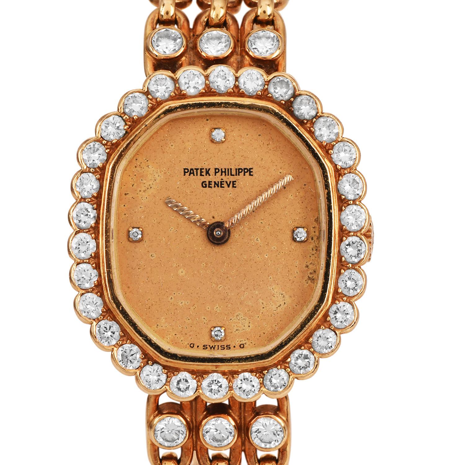 Retro Patek Philippe diamond Bracelet 18K Gold Ladies Mechanical Watch