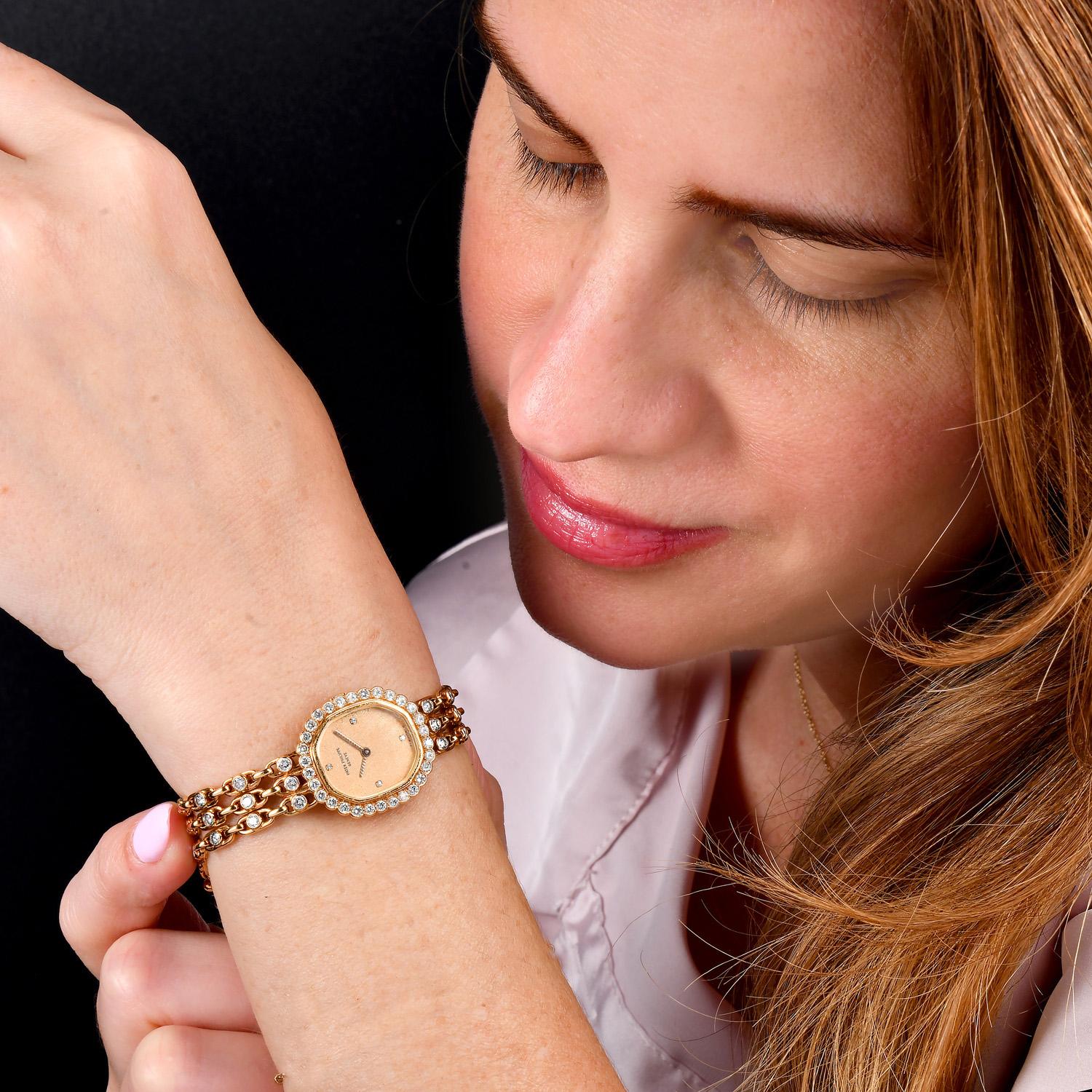 Round Cut Patek Philippe diamond Bracelet 18K Gold Ladies Mechanical Watch