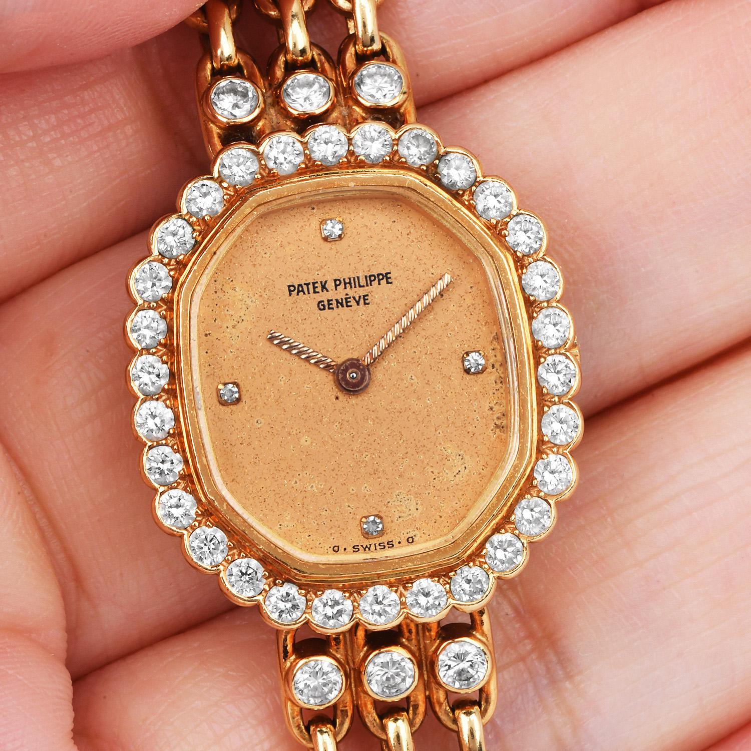 Patek Philippe diamond Bracelet 18K Gold Ladies Mechanical Watch 2