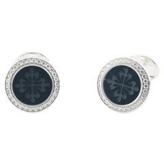 Patek Philippe Diamond Onyx 18K White Gold Calatrava Cufflinks 2059108G001