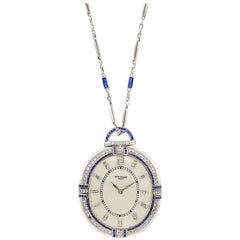 Patek Philippe Diamond Sapphire Pocket Watch with White Gold Chain