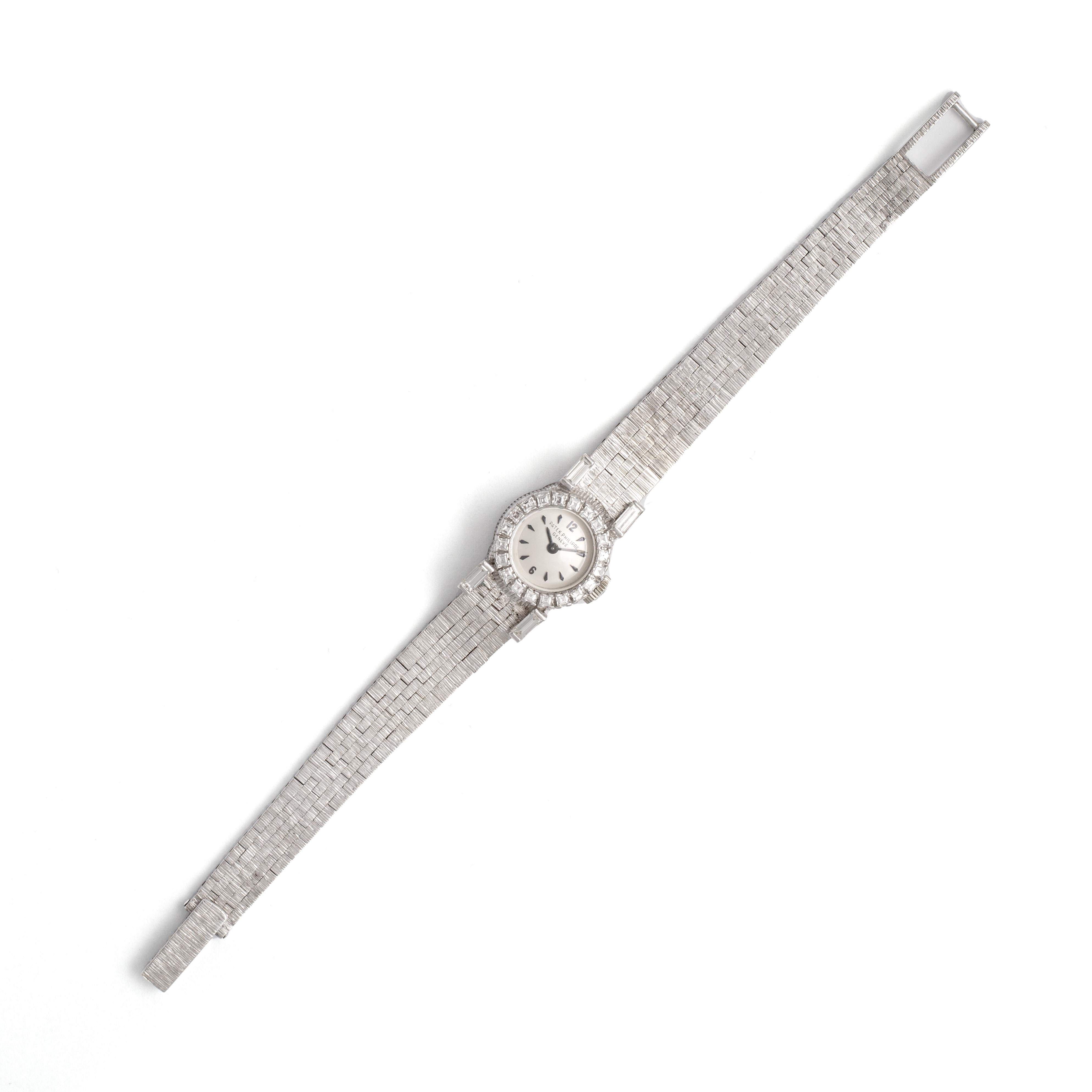 Baguette Cut Patek Philippe Diamond White Gold 18k Wristwatch