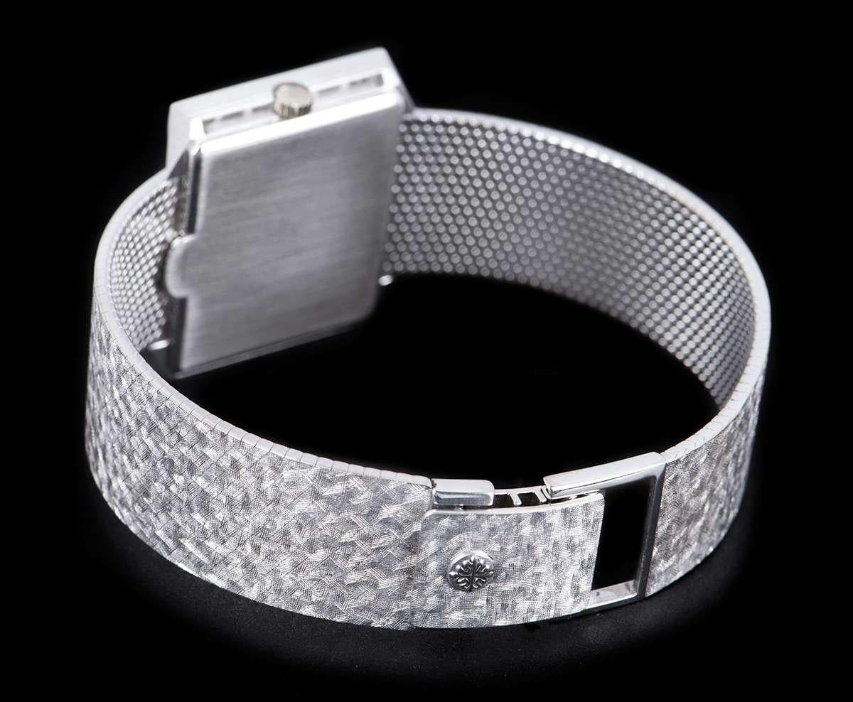 Baguette Cut Patek Philippe Dress Watch Vintage Mid-Size 18k White Gold Silver Dial 3506/2