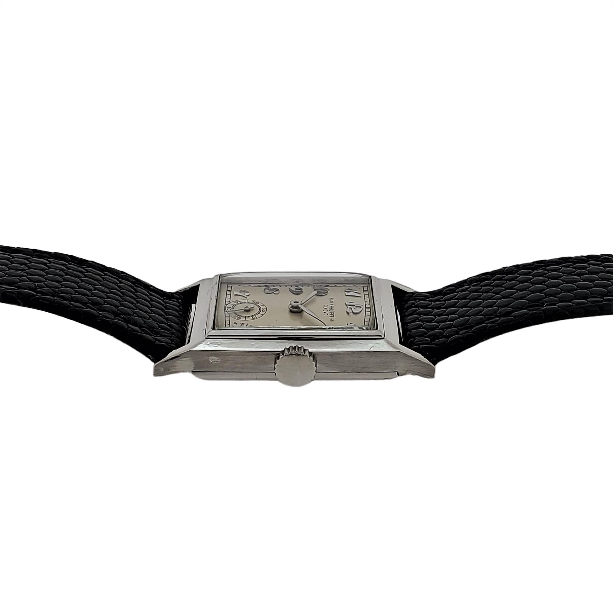 Patek Philippe Early Platinum Art Deco Rectangular Tank style watch circa 1930's Bon état à Santa Monica, CA