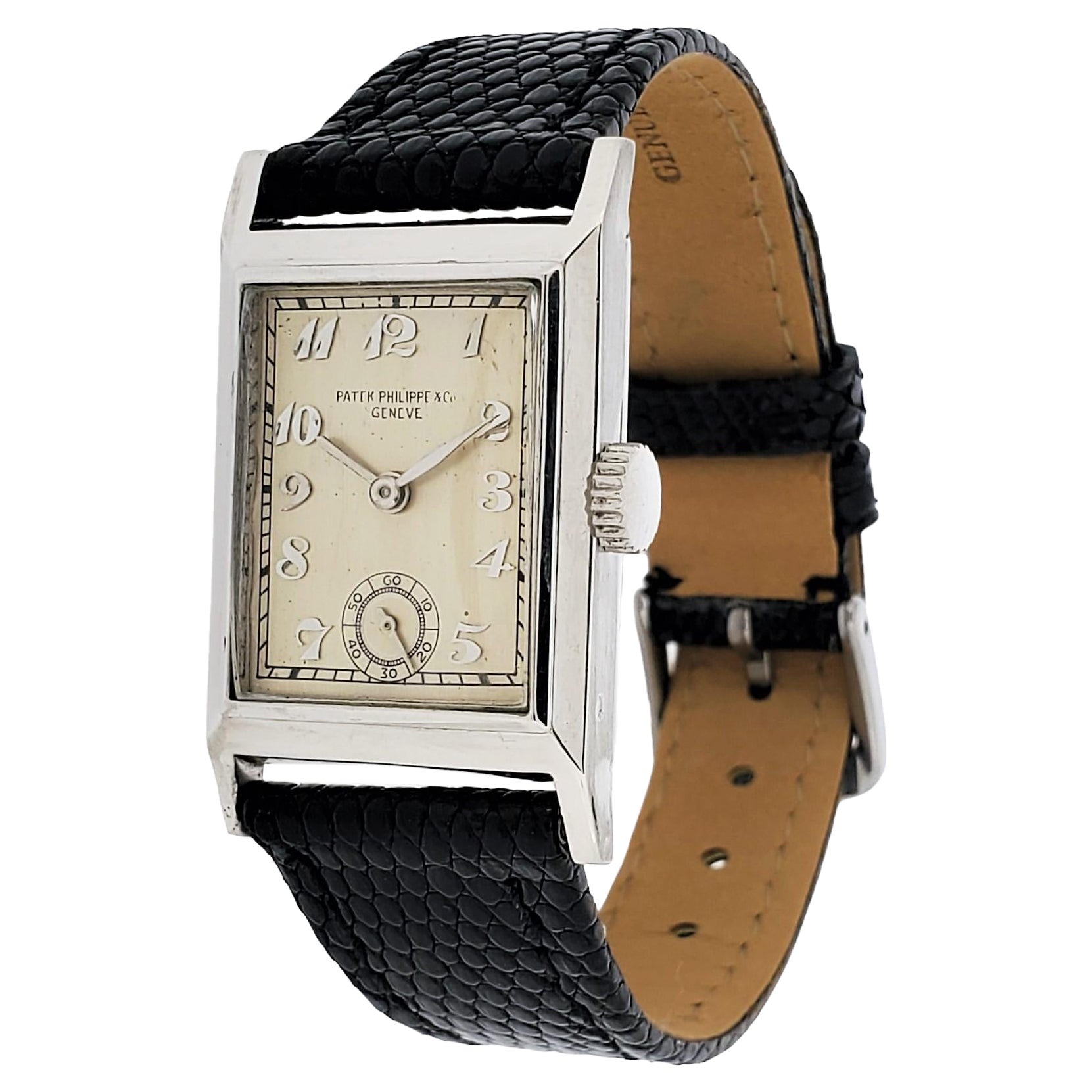 Patek Philippe Early Platinum Art Deco Rectangular Tank style watch circa 1930's