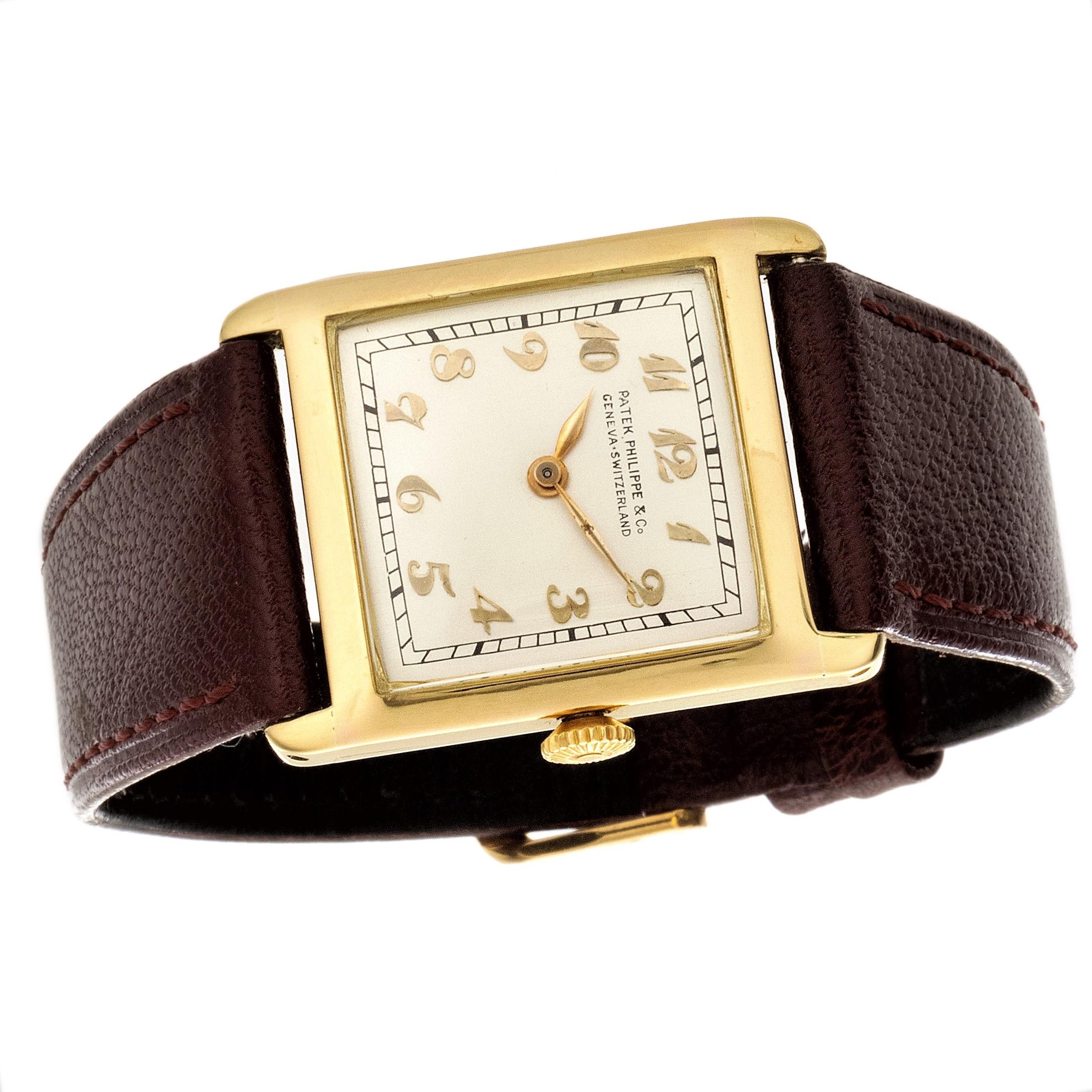 Patek Philippe Frühe Gelbgold Art Deco Quadratische Tankuhr, um 1912 im Zustand „Hervorragend“ im Angebot in Santa Monica, CA