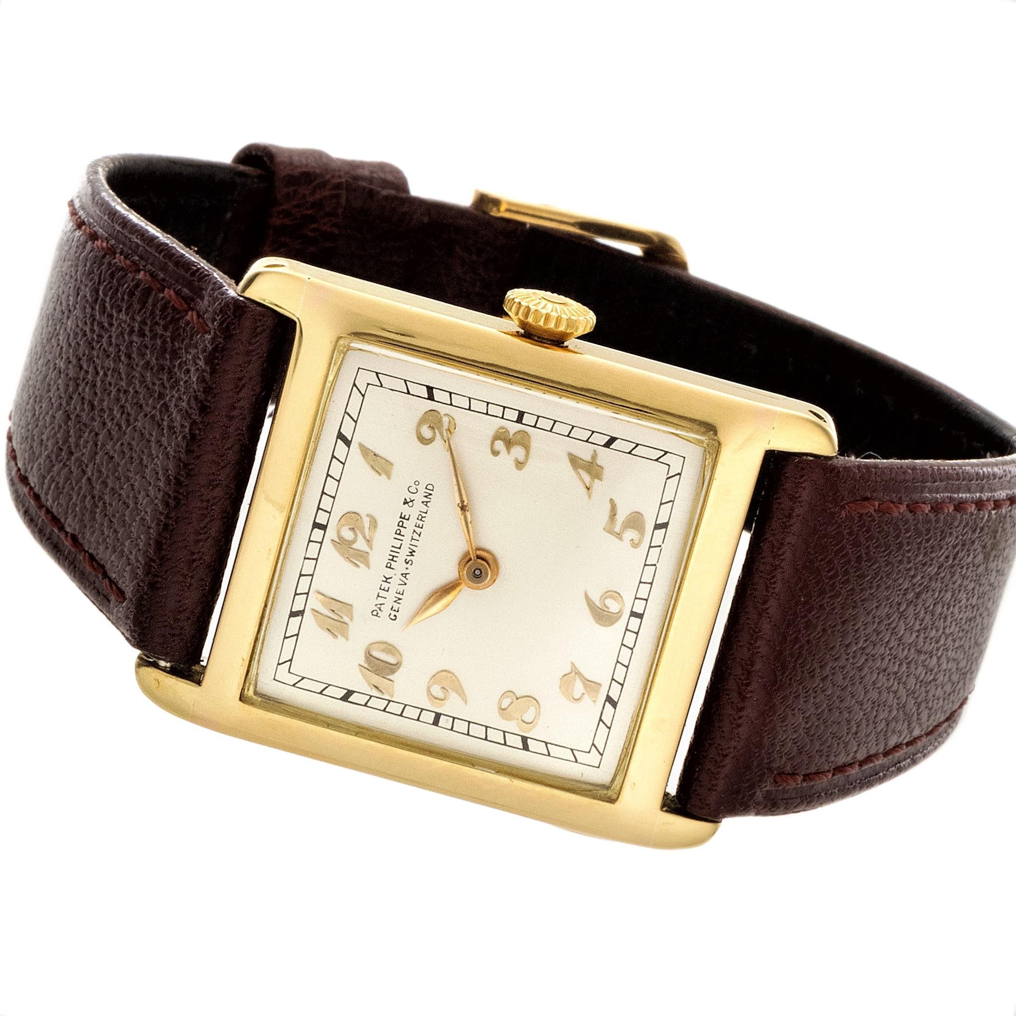 Patek Philippe Frühe Gelbgold Art Deco Quadratische Tankuhr, um 1912 für Damen oder Herren im Angebot