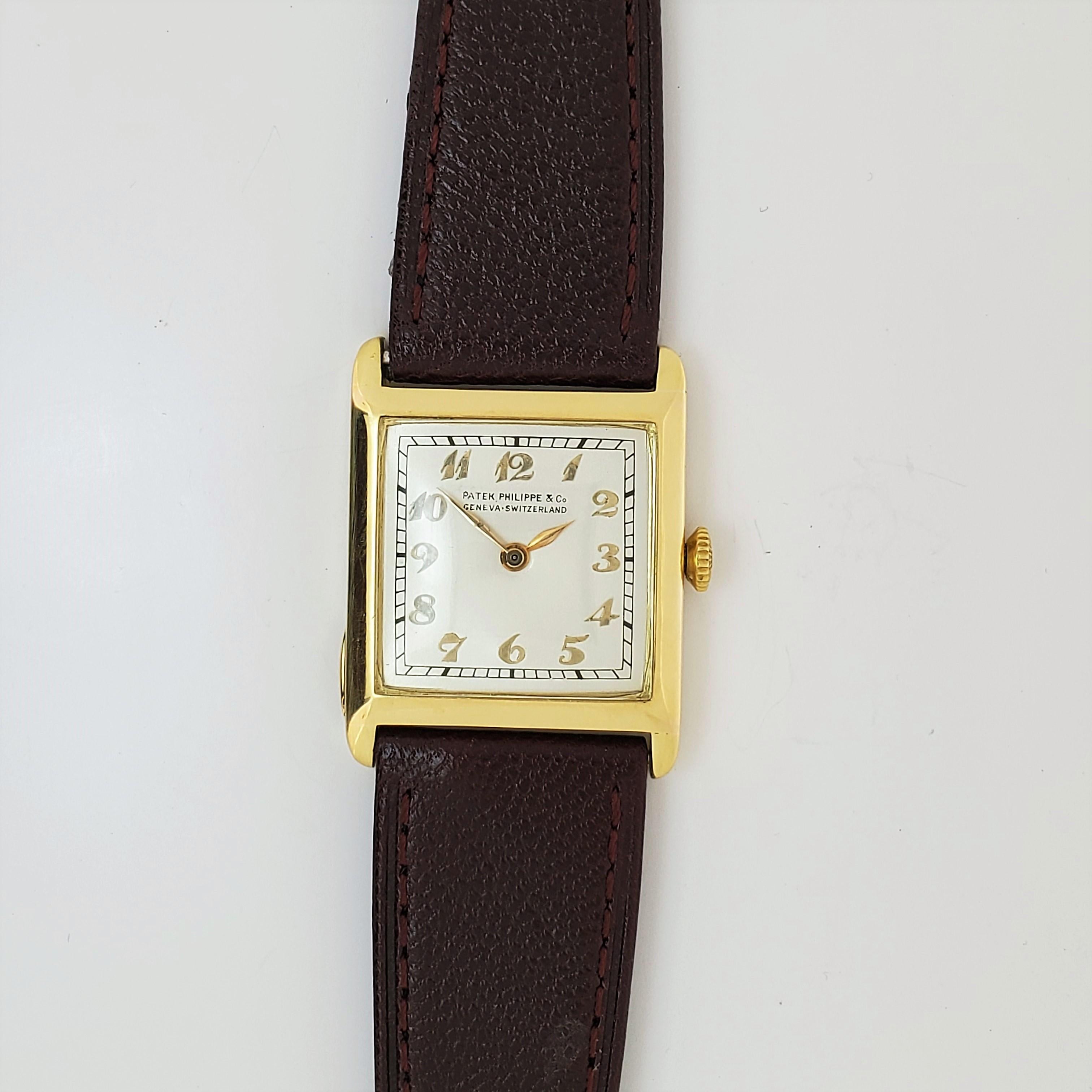 Patek Philippe Early Yellow Gold Art Deco Square Tank Watch, circa 1912 In Excellent Condition For Sale In Santa Monica, CA
