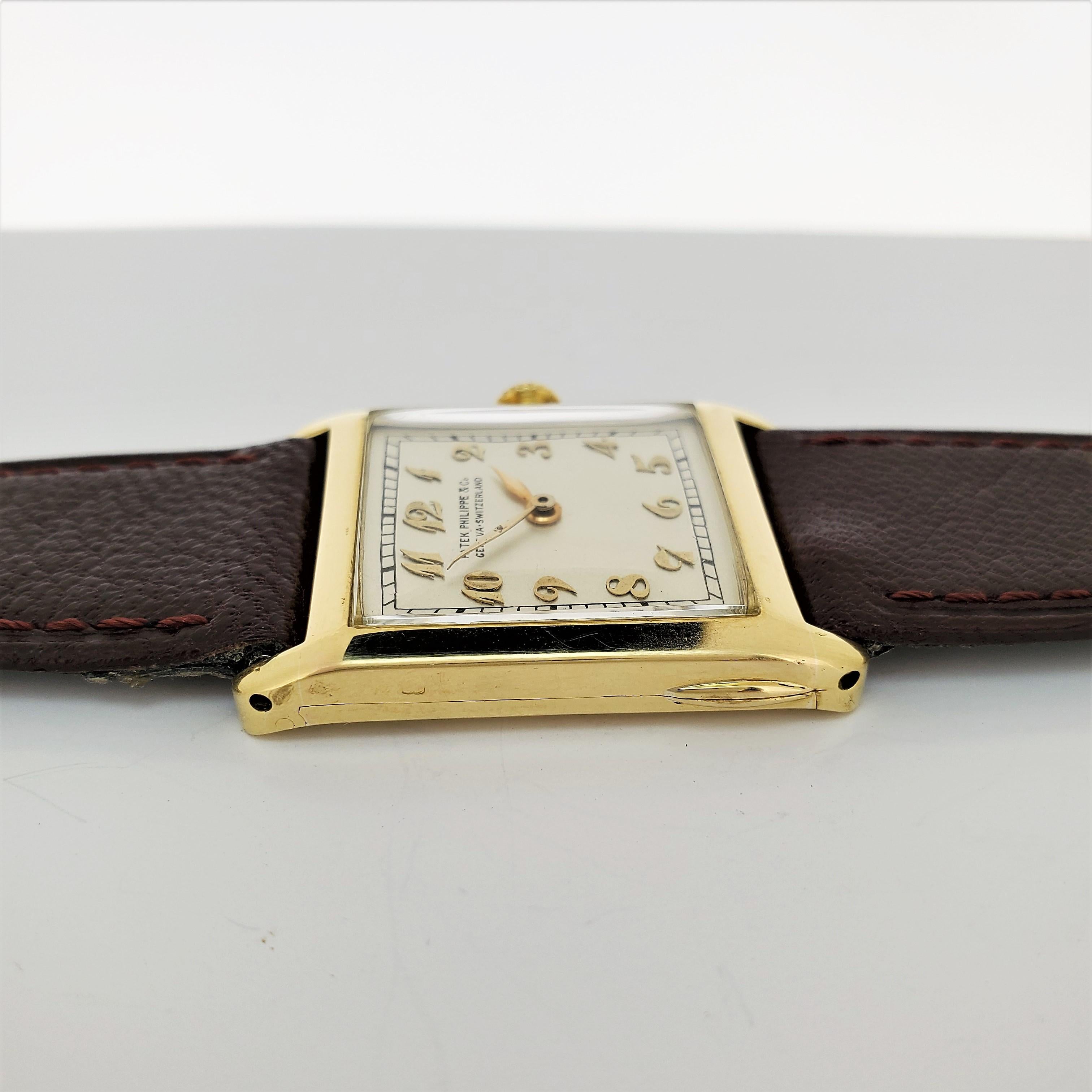 Women's or Men's Patek Philippe Early Yellow Gold Art Deco Square Tank Watch, circa 1912 For Sale