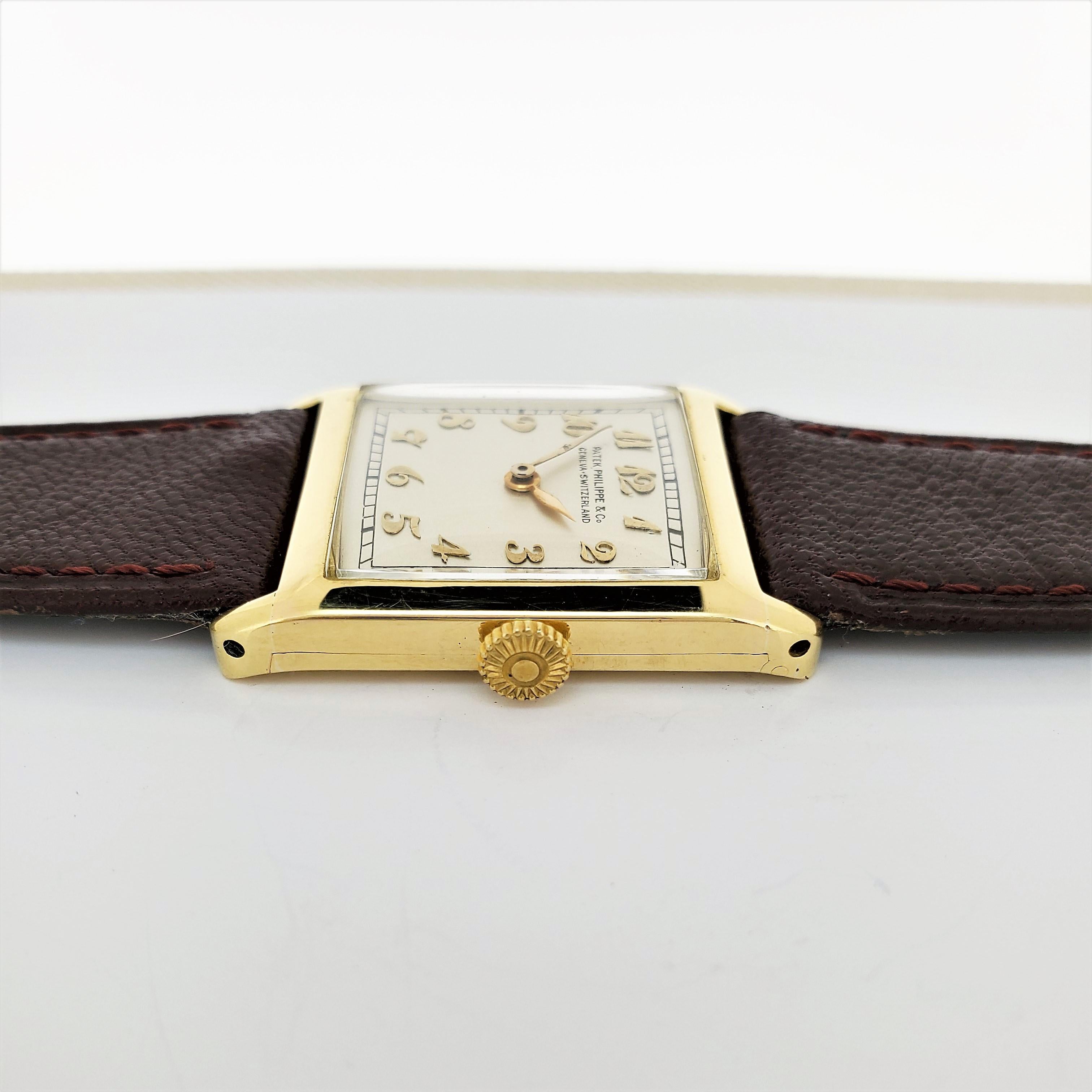 Patek Philippe Early Yellow Gold Art Deco Square Tank Watch, circa 1912 For Sale 1