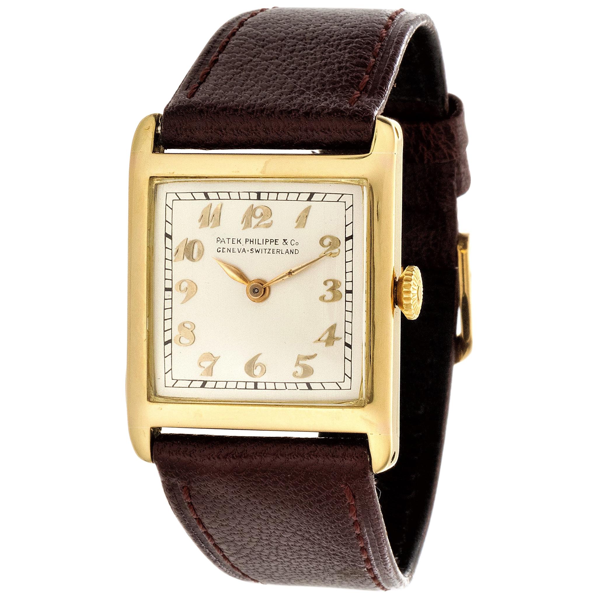 Patek Philippe Early Yellow Gold Art Deco Square Tank Watch, circa 1912 For Sale