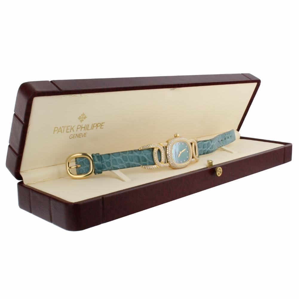 Patek Philippe Ellipse 18K Rose Gold Diamonds Bezel Quartz Ladies Watch 4832 Box In Excellent Condition In Miami, FL