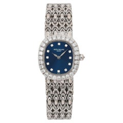 Patek Philippe Ellipse 18k Weißgold Blau Zifferblatt Damen Quarzuhr 4941/2