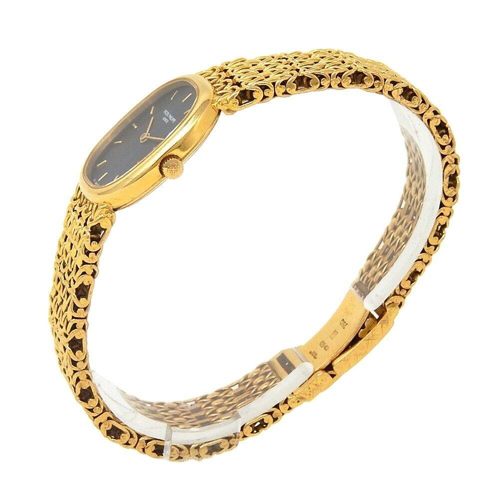 Brand: Patek Philippe
Band Color: Gold	
Gender:	Men's
Case Size: 23.5mm & Under	
MPN: Does Not Apply
Lug Width: 13mm	
Features:	12-Hour Dial, Gold Bezel, Sapphire Crystal, Swiss Made, Swiss Movement
Style: Luxury	
Movement: Quartz (Battery)
Age