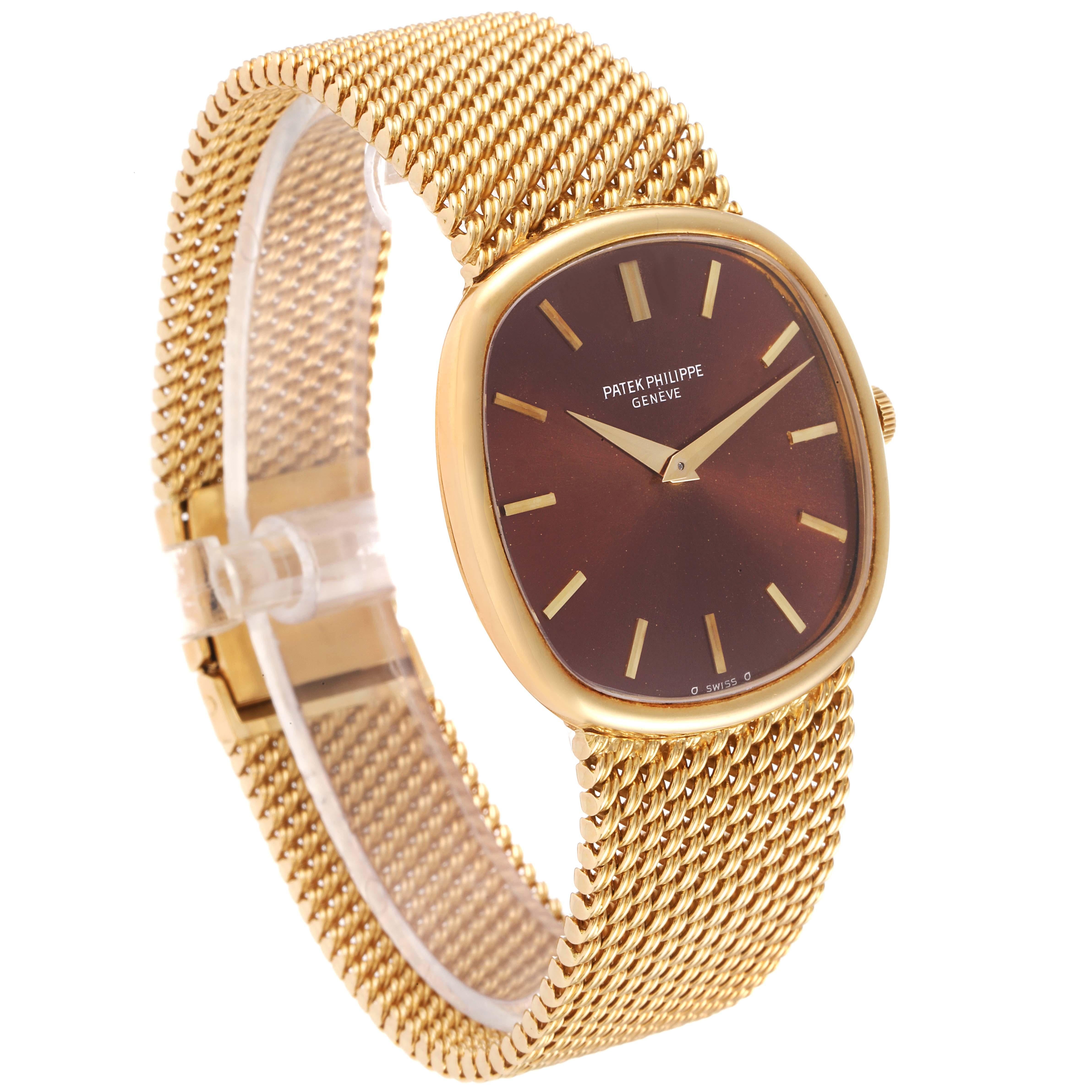 Women's or Men's Patek Philippe Ellipse 18k Yellow Gold Reddish Brown Dial Watch 3844 Papers