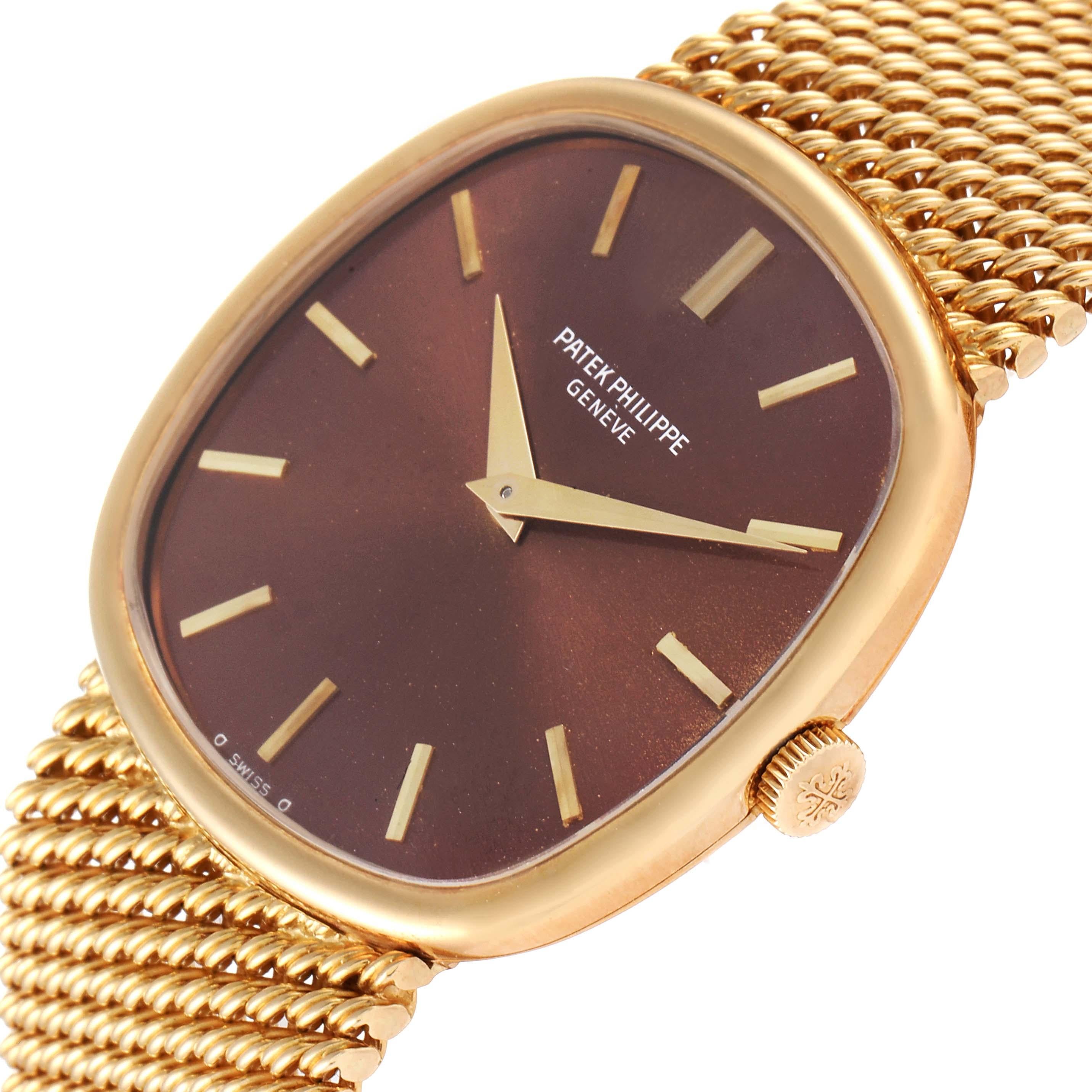 Patek Philippe Ellipse 18k Yellow Gold Reddish Brown Dial Watch 3844 Papers 2