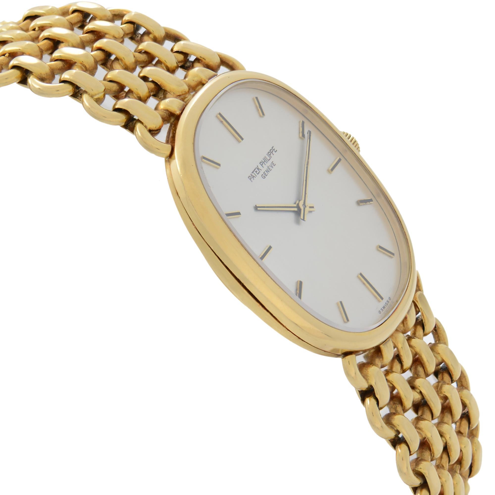 Mechanische Uhr, Patek Philippe, Ellipse, 18 Karat Gelbgold Silber Zifferblatt 3848/1 Herren