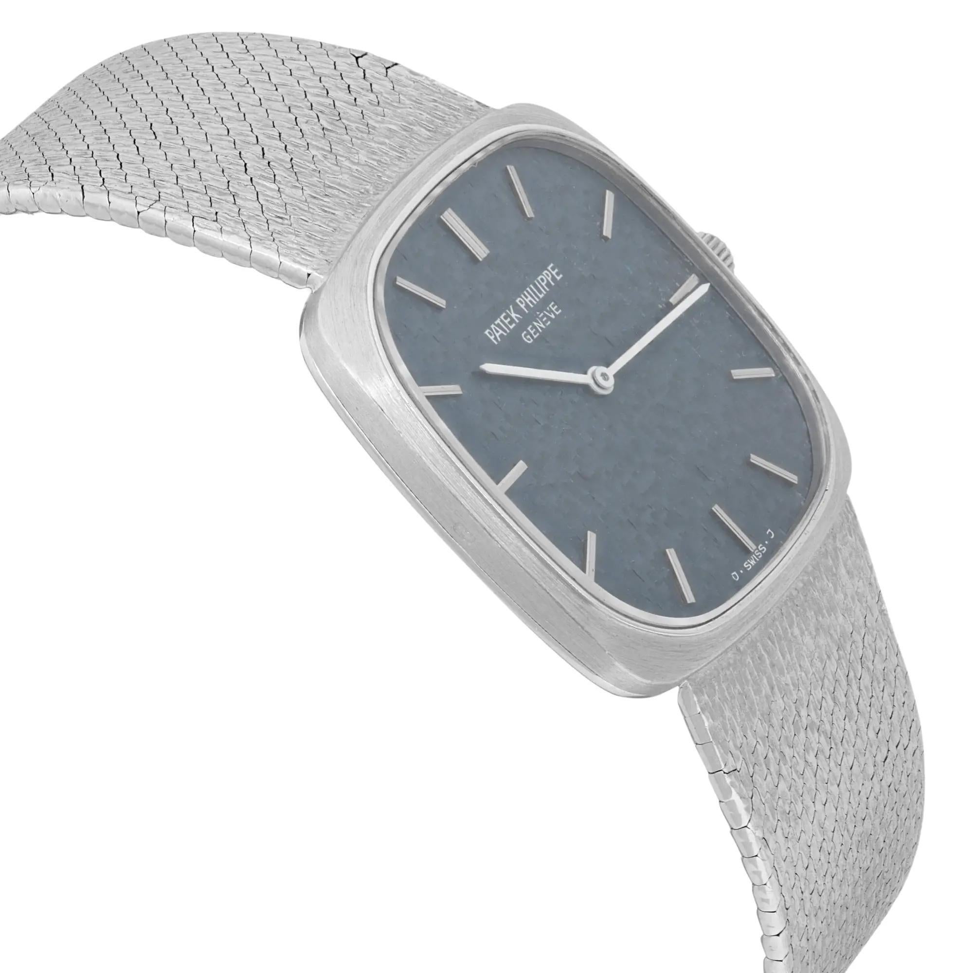 Men's Patek Philippe Ellipse 28mm 18k White Gold Blue Sigma Dial Unisex Watch 3566/1G For Sale