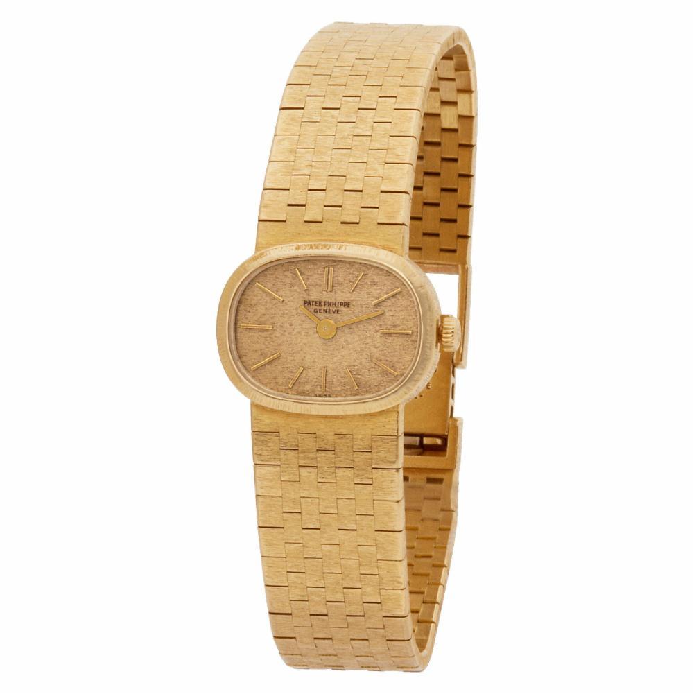 Ladies Patek Philippe Ellipse in 18k on an intergrated linen textured mesh band. Manual. Archive papers and box. Ref 3372. 6.75