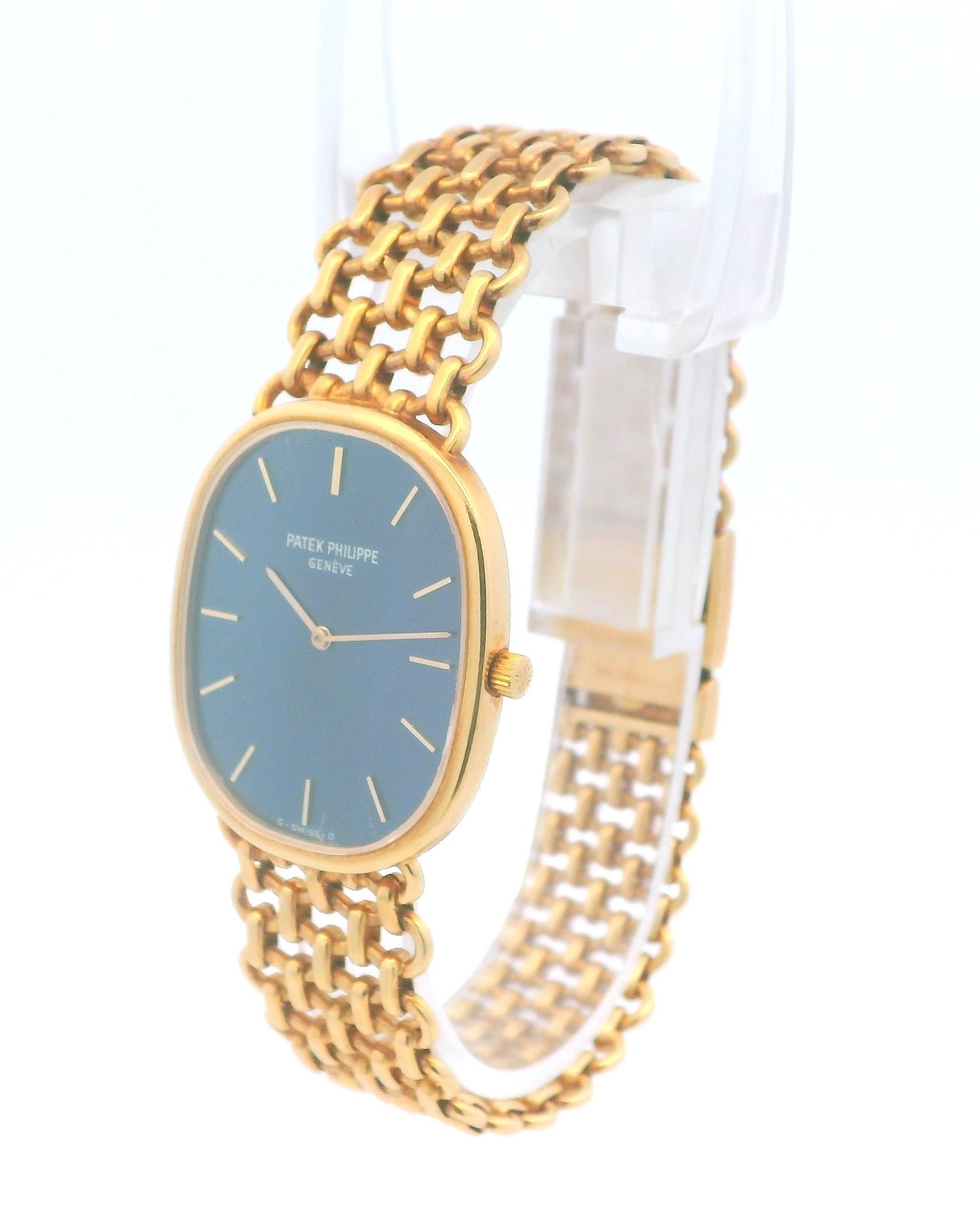 Patek Philippe Ellipse 3778/2 18K Gelbgold Blau Zifferblatt Mesh Armbanduhr im Zustand „Gut“ im Angebot in Great Neck Plaza, NY