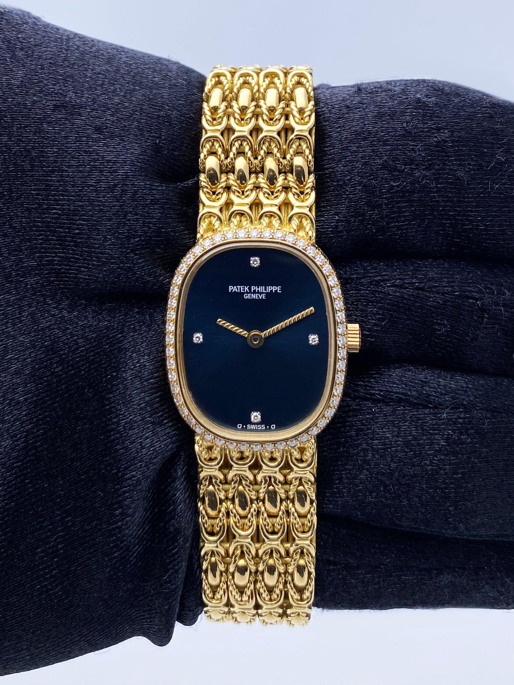 Patek Philippe Ellipse 4698/1 Diamond 18k Yellow Gold Ladies Watch with Archives In Excellent Condition In Great Neck, NY