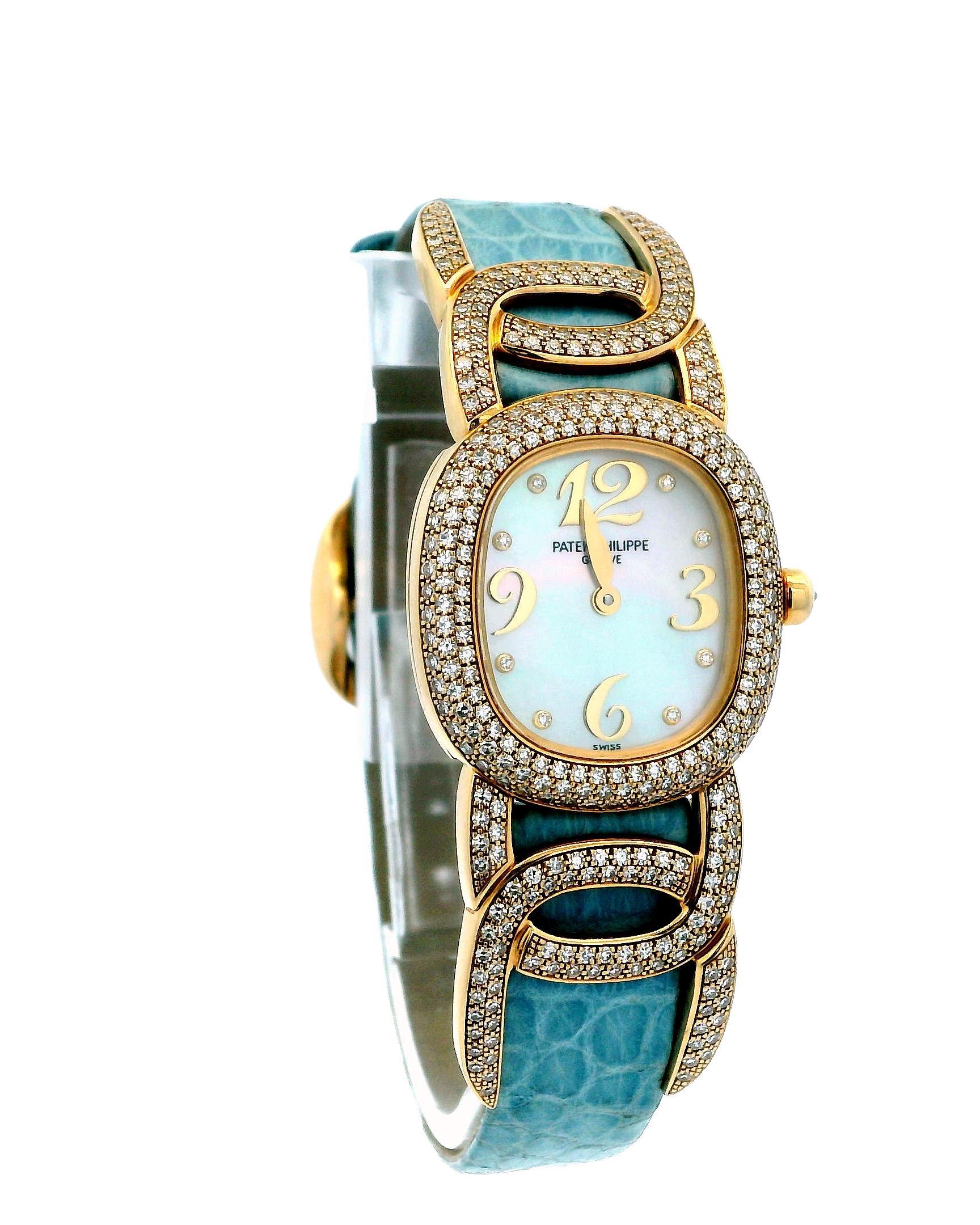 Patek Philippe Ellipse 4832 Articulated Pave MOP Dial Ladies Watch In Excellent Condition For Sale In Great Neck Plaza, NY