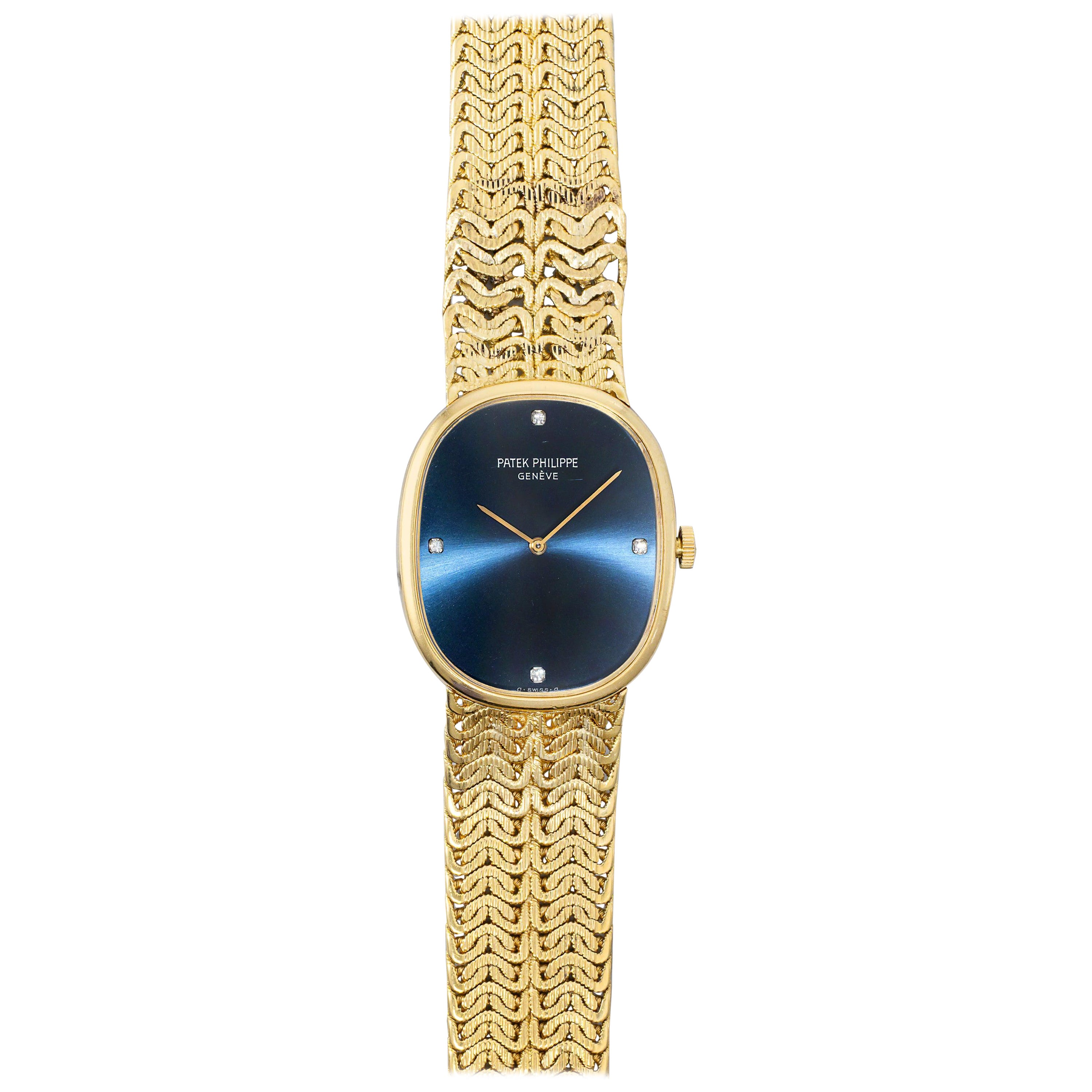 Reloj Patek Philippe Ellipse de esfera azul en oro amarillo de 18 quilates, años 80