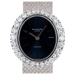 Vintage Patek Philippe Ellipse Ladies 18k White Gold Double Name Somazzi Diamond Bezel