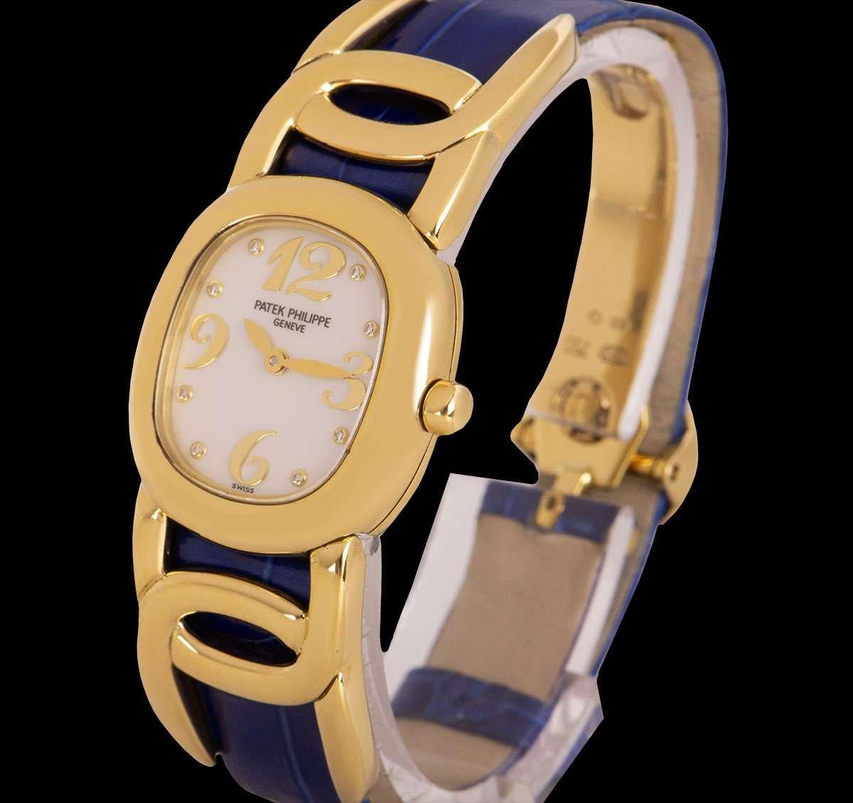 Round Cut Patek Philippe Ellipse Ladies Yellow Gold Mother of Pearl Diamond Dial 4830