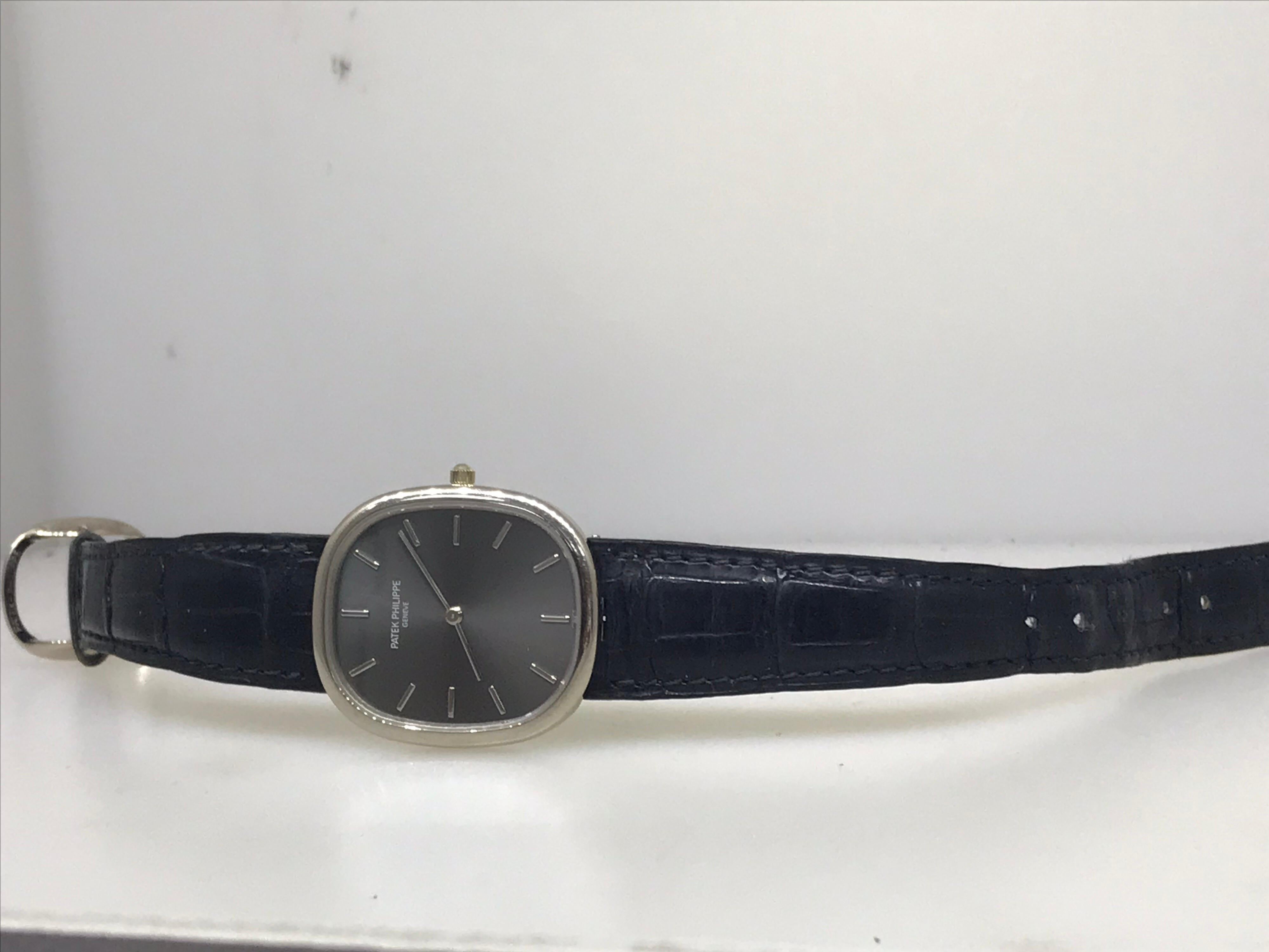 Patek Philippe Montre Ellipse pour homme en or blanc, automatique, cadran gris 3738/100G en vente 9