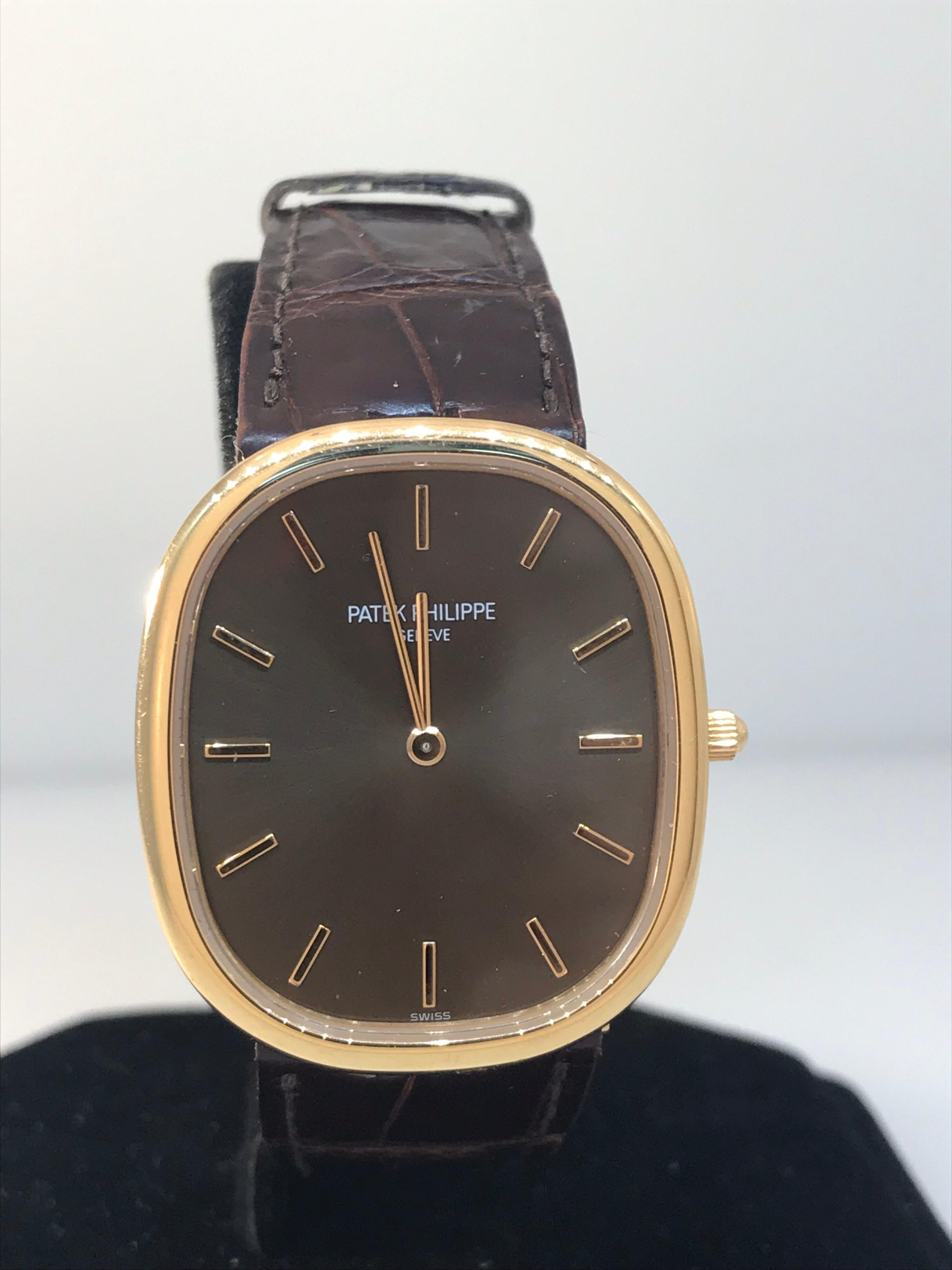 Patek Philippe Ellipse Rose Gold Automatic Brown Dial Men's Watch 3738/100R In Good Condition For Sale In New York, NY