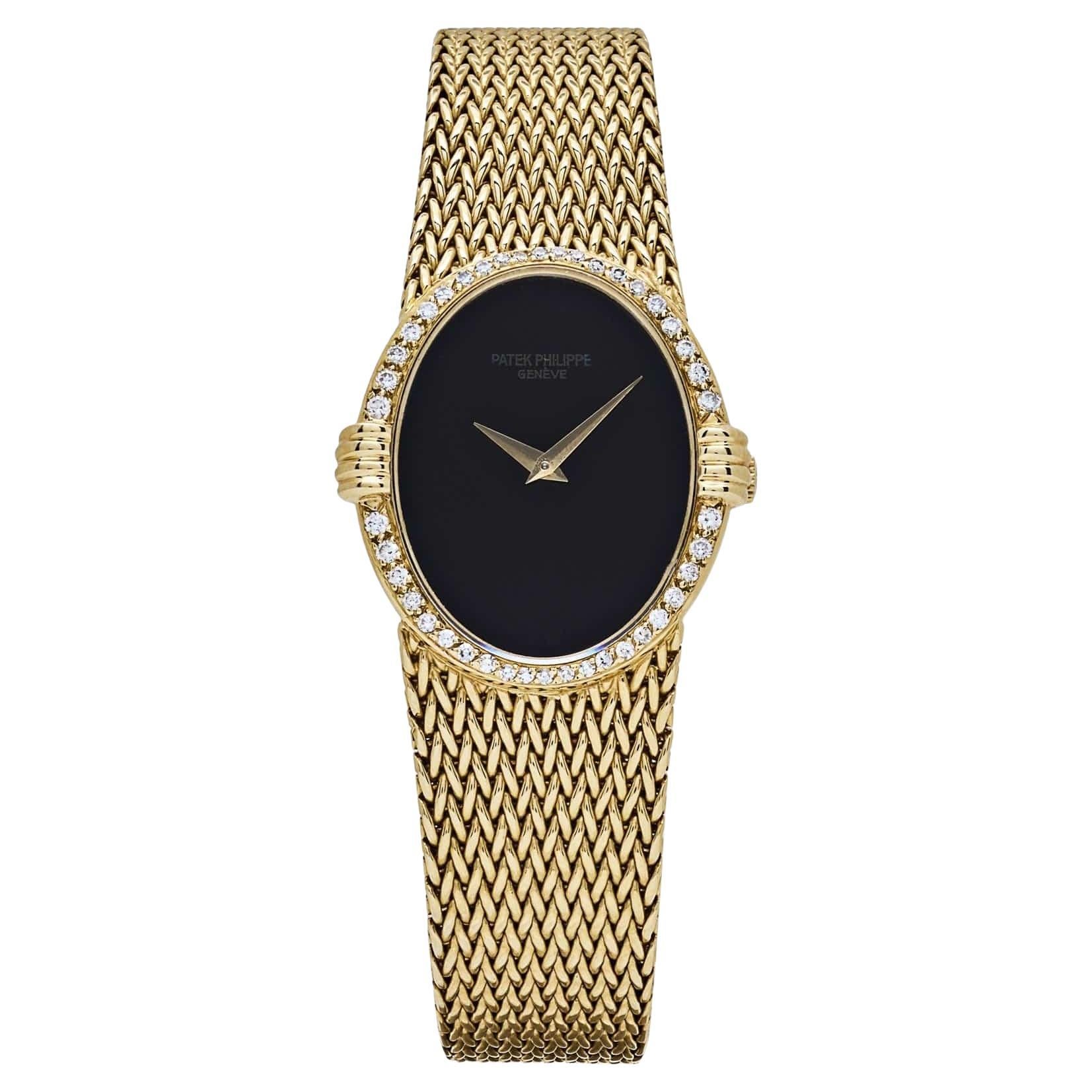 Patek Philippe Ellipse Vintage Yellow Gold Black Onyx Dial Diamond Bezel