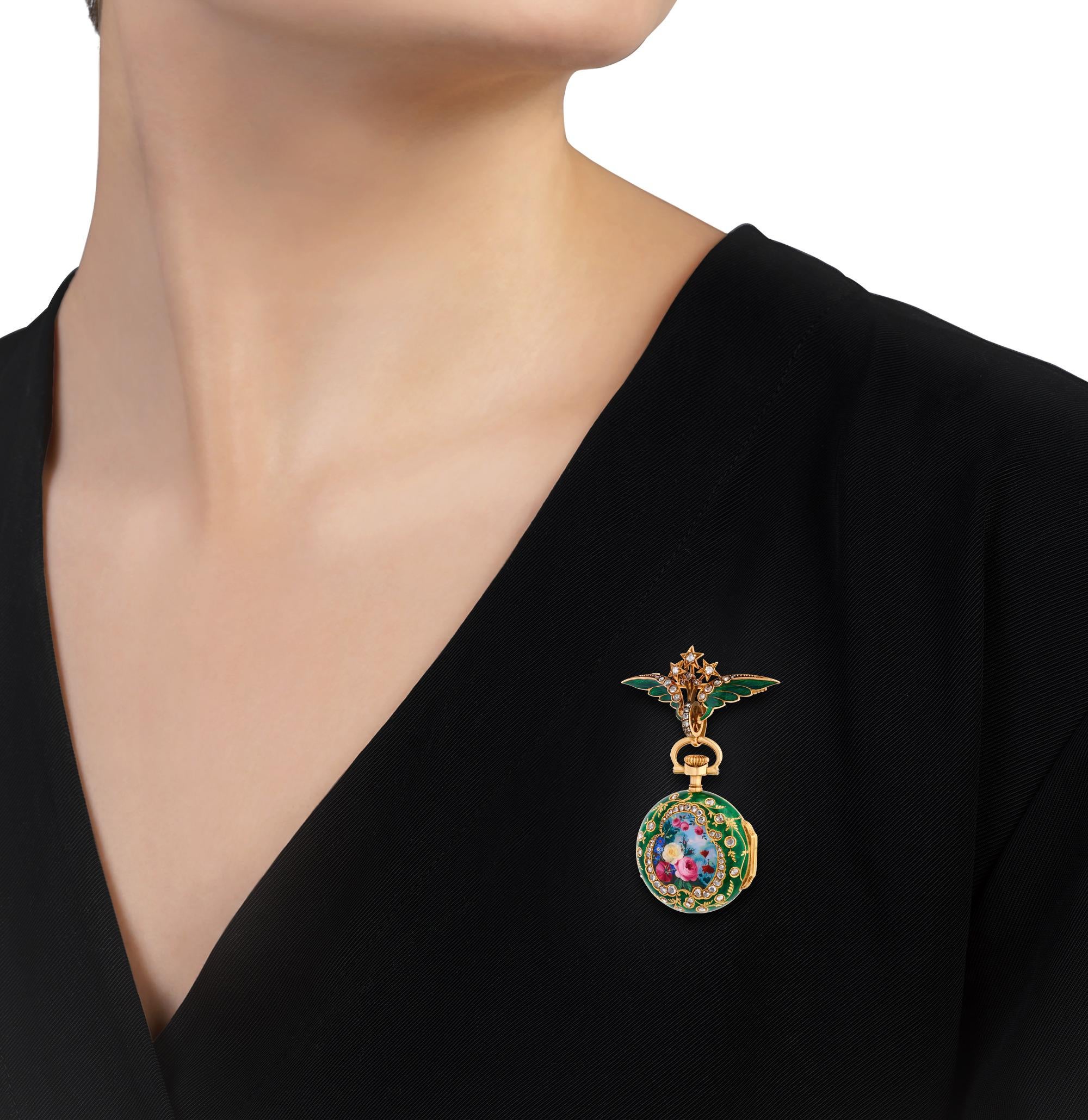 Belle Époque Patek Philippe Enamel Brooch Watch