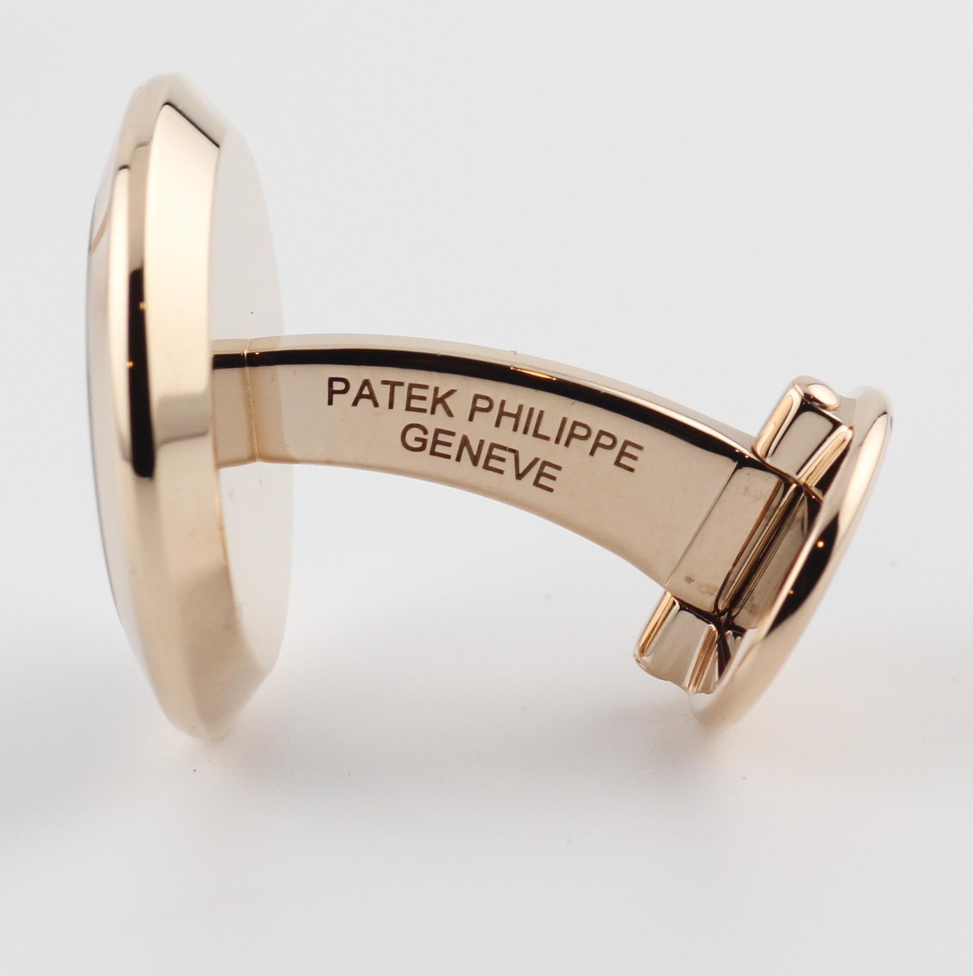 Men's Patek Philippe Engraved Onyx 18k Rose Gold Calatrava Cufflinks 205.9107R001